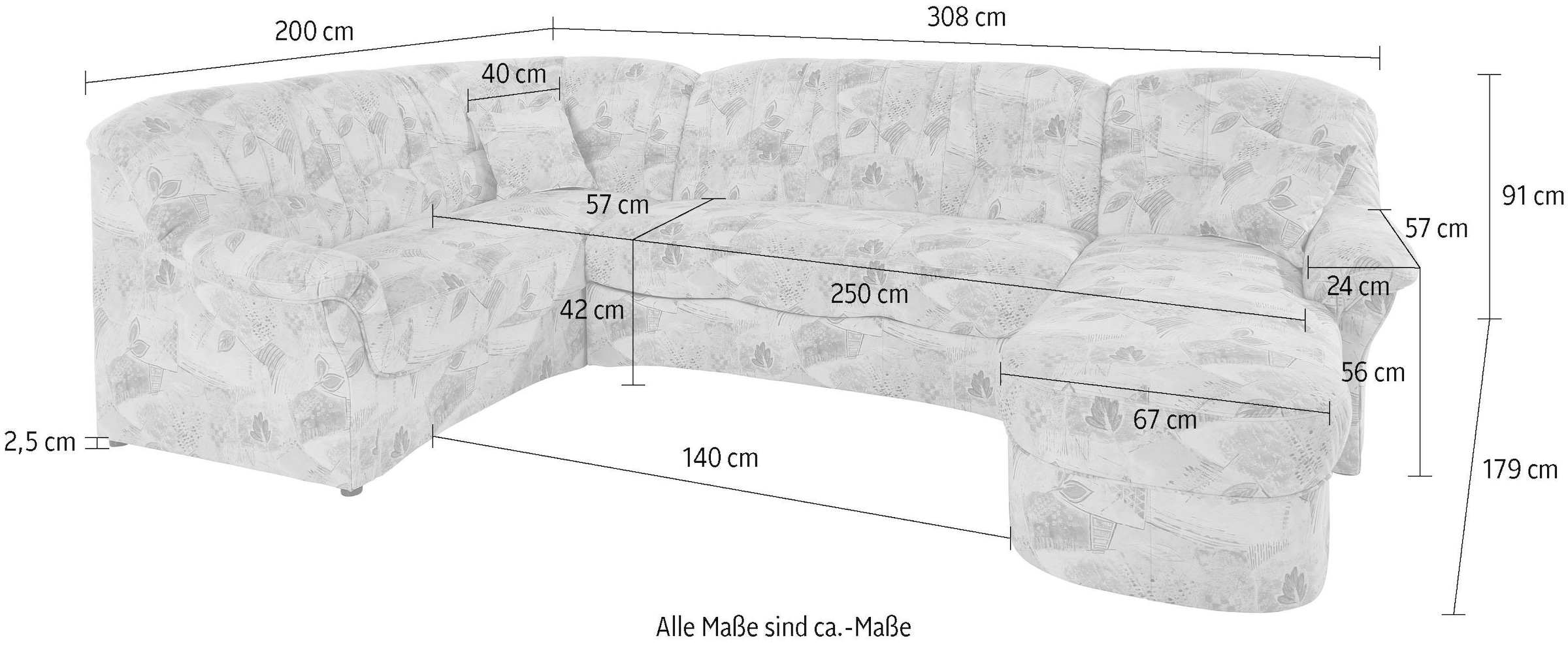 DOMO collection Wohnlandschaft »Bahia mit viel Platz, zeitloses Design, U-Form« wahlweise mit Bettfunktion