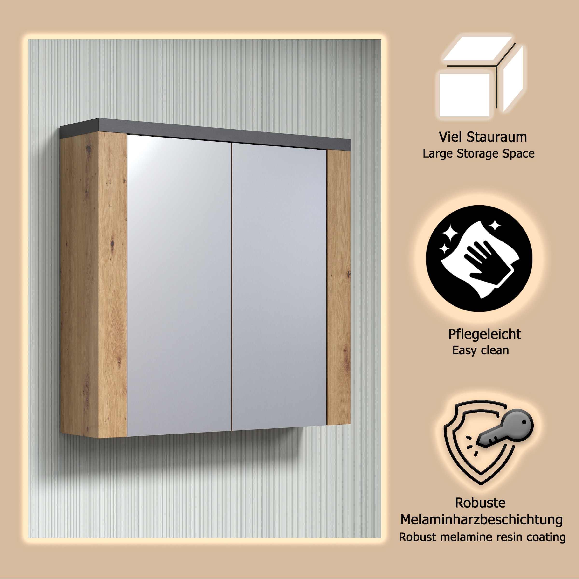 welltime Spiegelschrank »Ambres« Badspiegel in matter Echtholzoptik - Masse (B/T/H) 79/20/78 cm