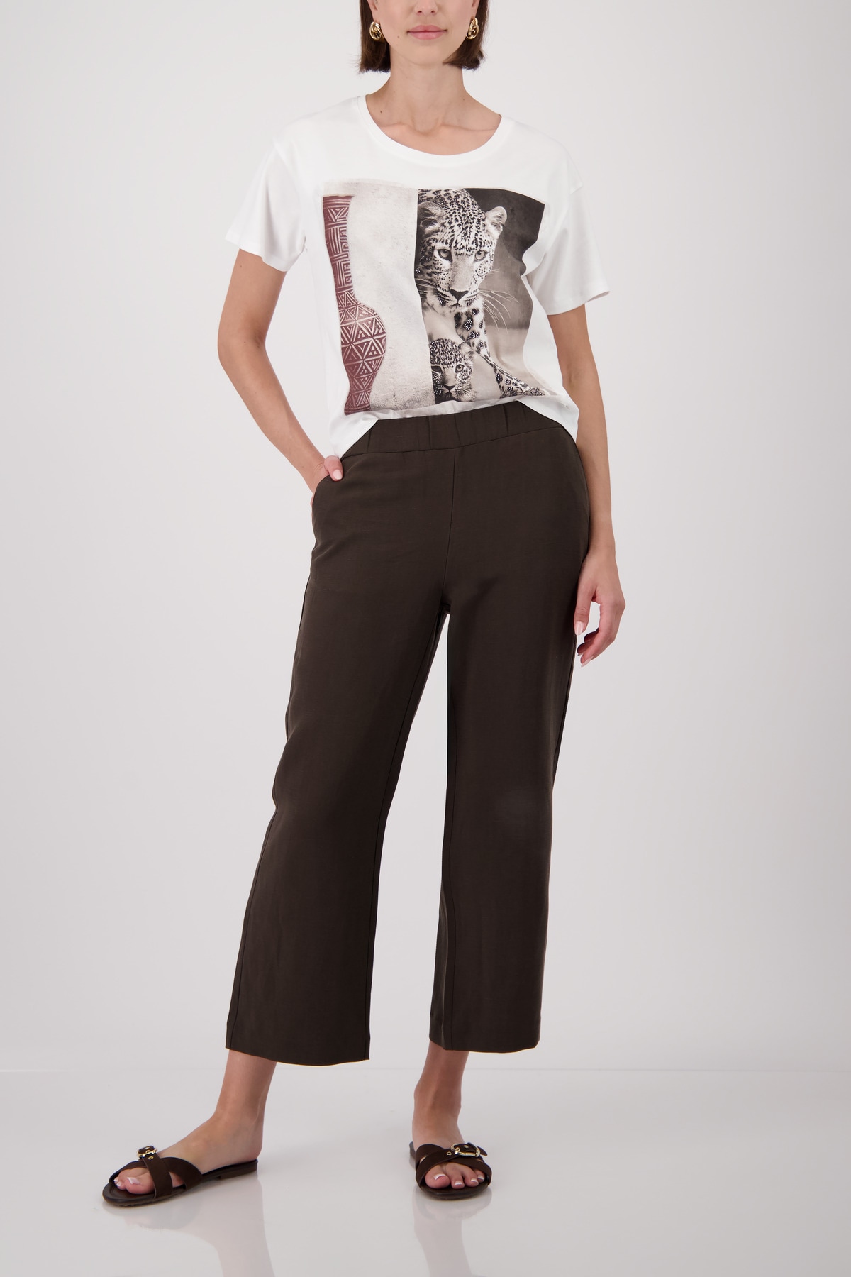 Monari Pantalon 7/8 »Hose Sarah Basic Leinen«  Regular fit mit elastischem Bund