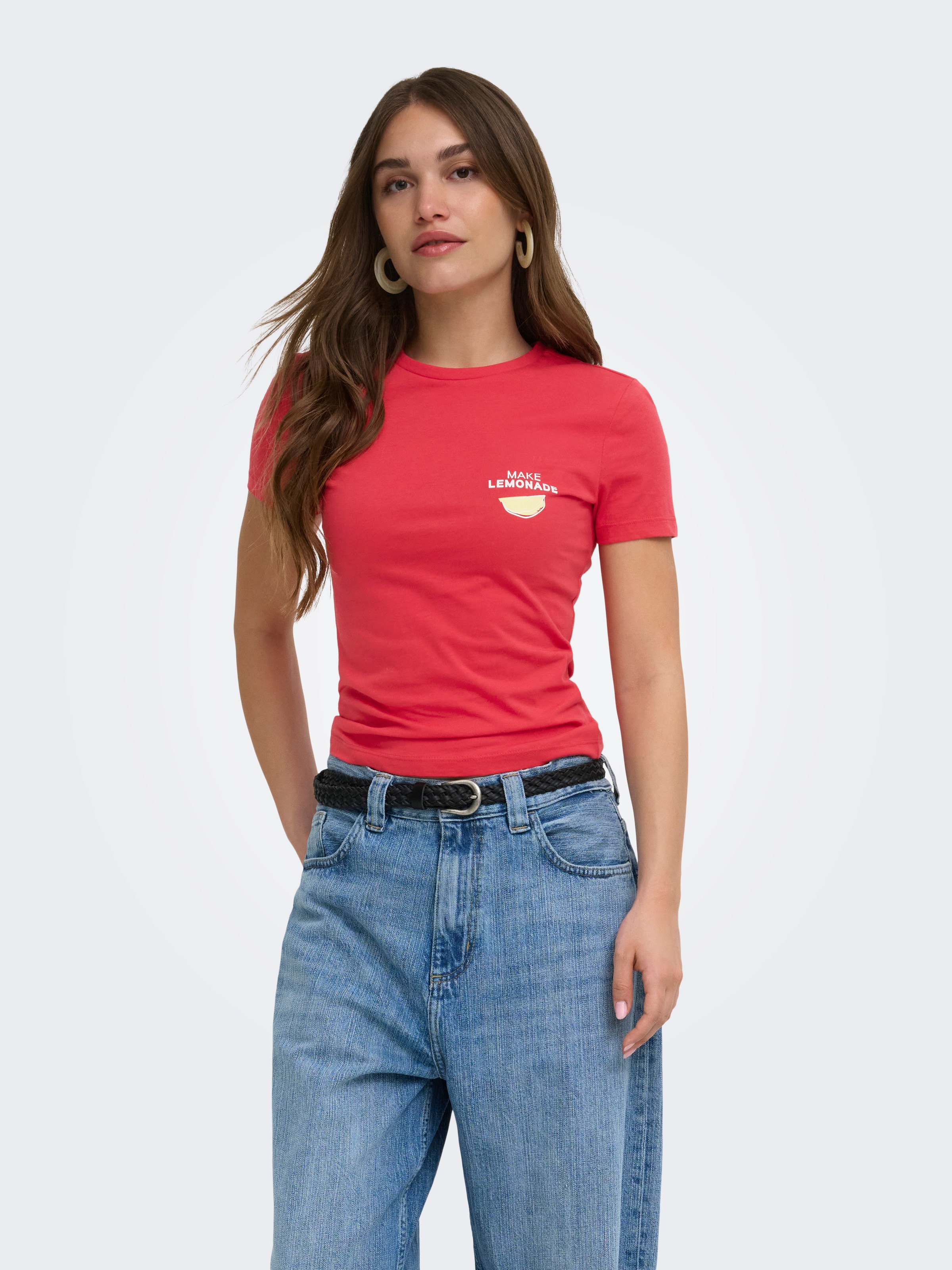 ONLY T-shirt »ONLVIVVI S/S TEE BOX JRS« coton, col rond