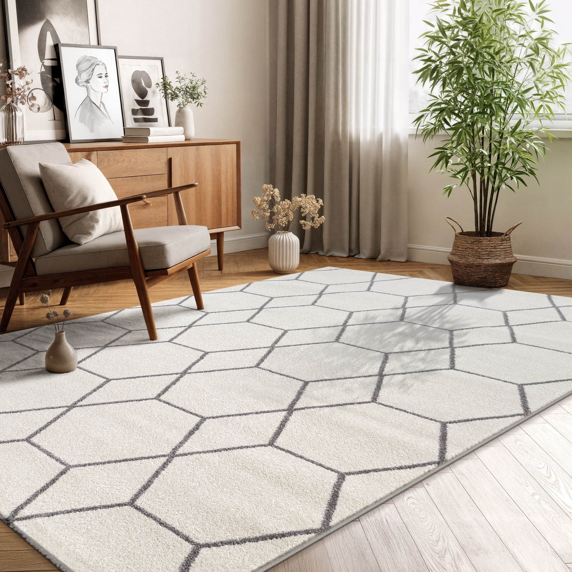 Sanat Teppich »Trellis , auch als Läufer und Rund« rechteckig 10 mm Höhe Kurzflor, skandi, boho, grosse Farbauswahl, alle Räume