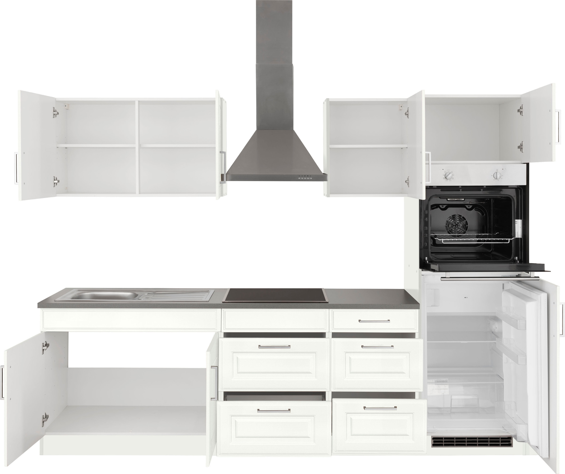 KOCHSTATION Kitchenette »KS-Stockholm – Küche mit hochwertiger und detailreicher Landhausfront« largeur 270 cm, avec appareils électroménagers en option, façades MDF