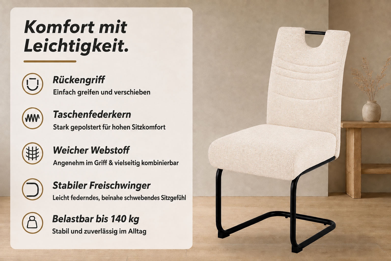 GOODproduct Chaise cantilever »Echo, 2er-Set, Federkern« () 2 cuischaise cantilever confortable avec ressort et poignée, charge maximale 140 kg
