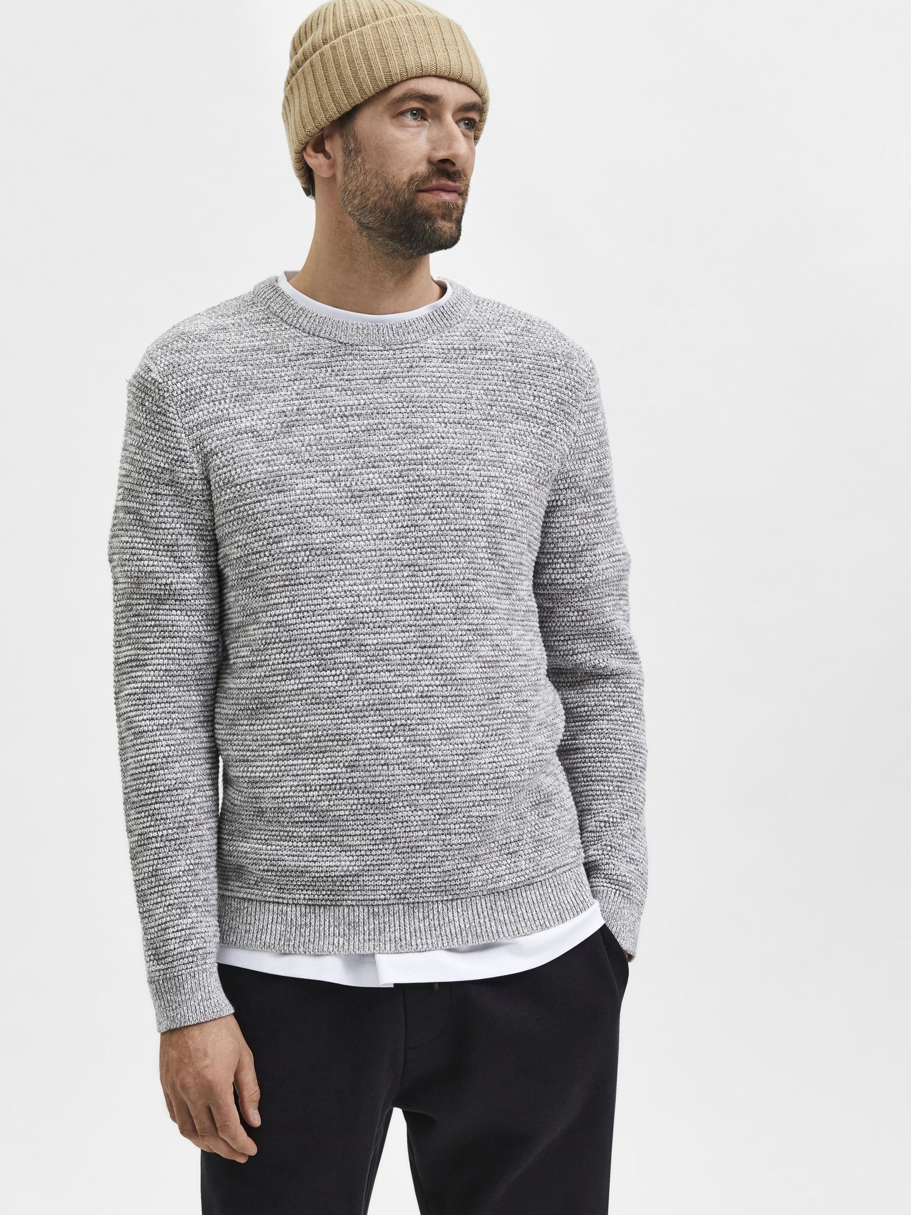 SELECTED Rundhalspullover »SLHVINCE LS KNIT BUBBLE CREW NECK NOOS«