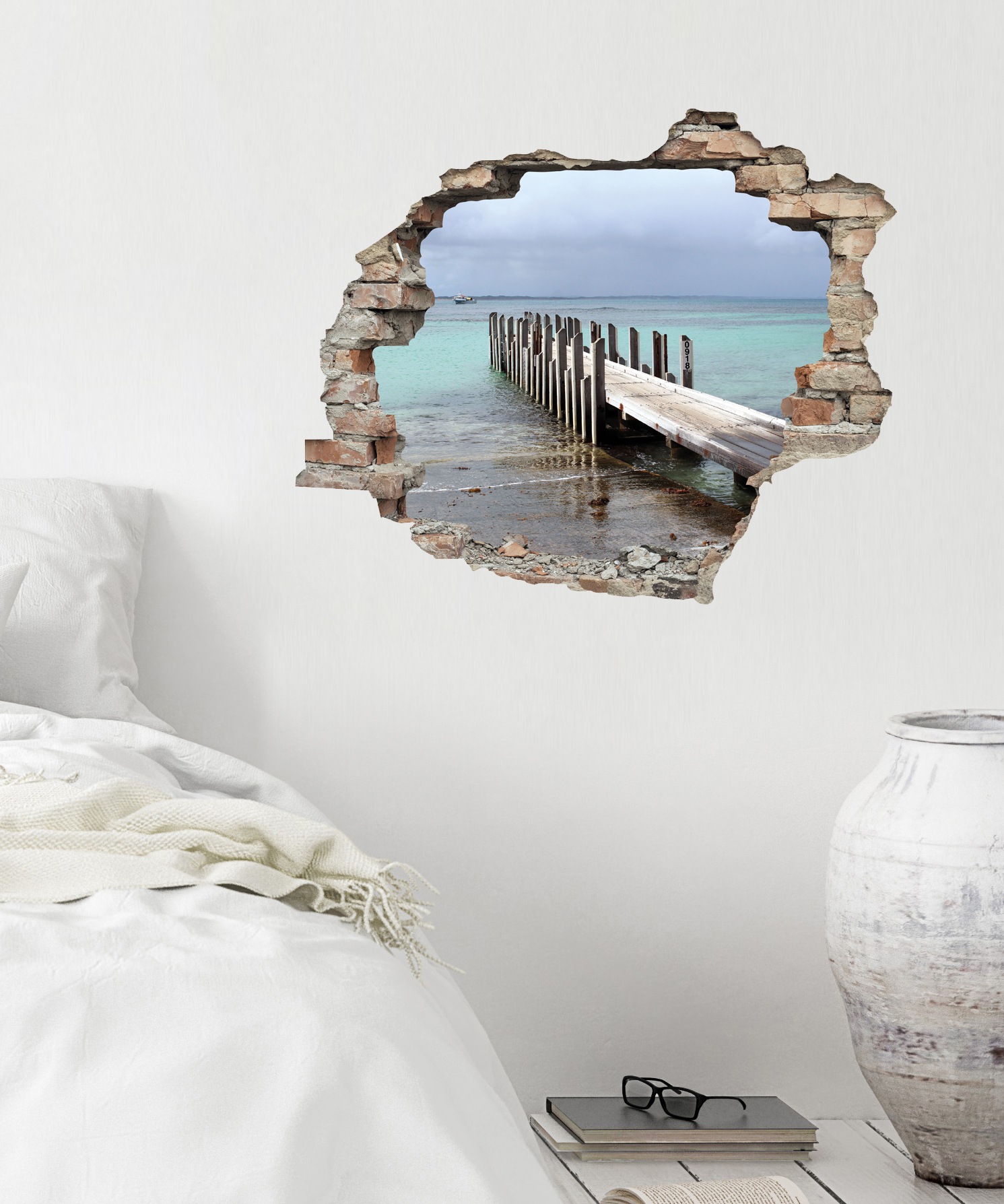 queence Autocollant mural »Steg« Wandsticker, Wandbild, selbstklebend, 3D, Wanddurchbruch