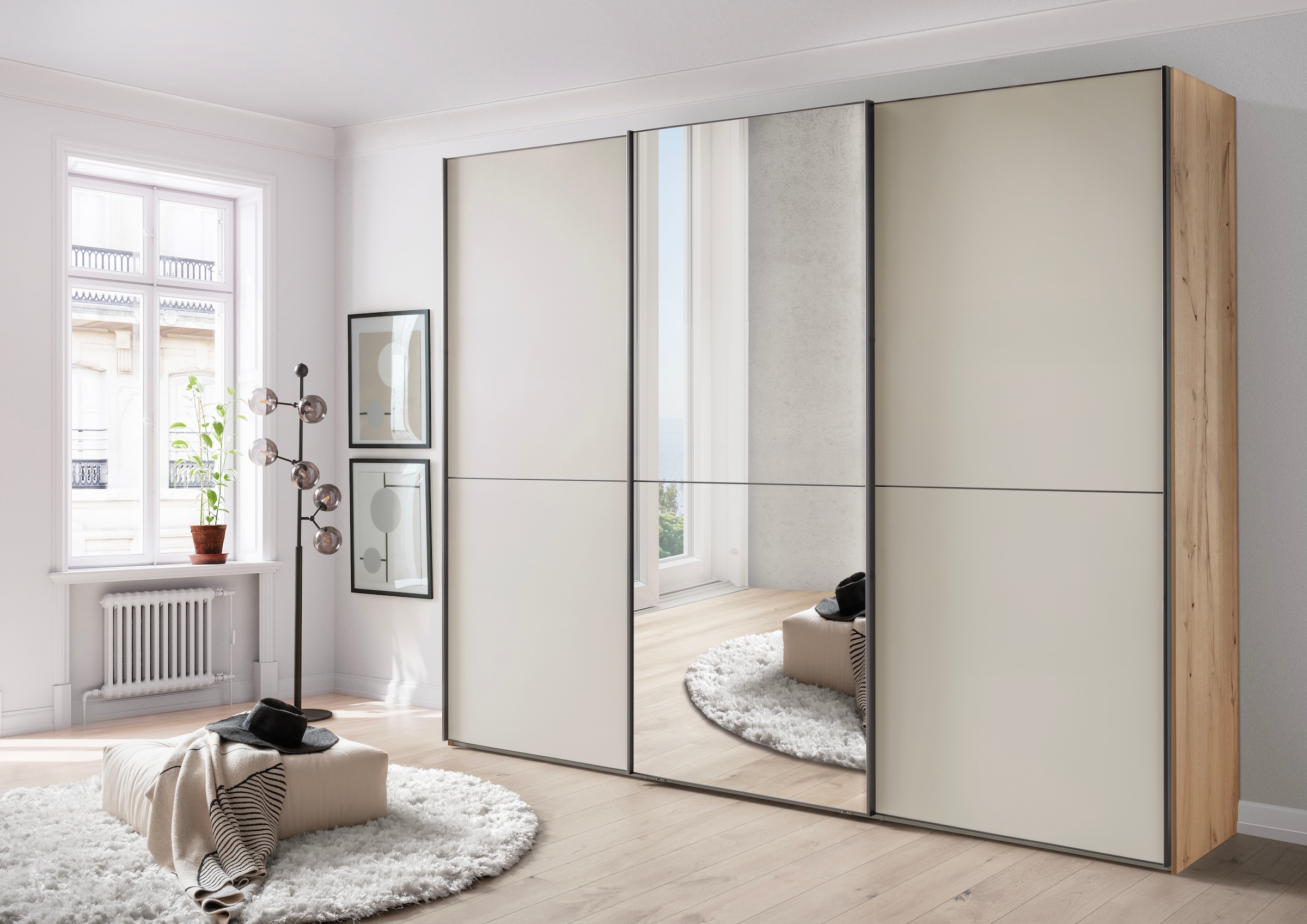 WIEMANN Armoire à portes coulissantes »Phoenix, Made in Germany, modernes Design, Highlight, Blickfang« Viele Farbkombinationen, in 4 Breiten und in 2 Höhen erhältlich,  maximaler Staurraum, inkl.Einlegeböden, Wäscheböden u. Dämpfer