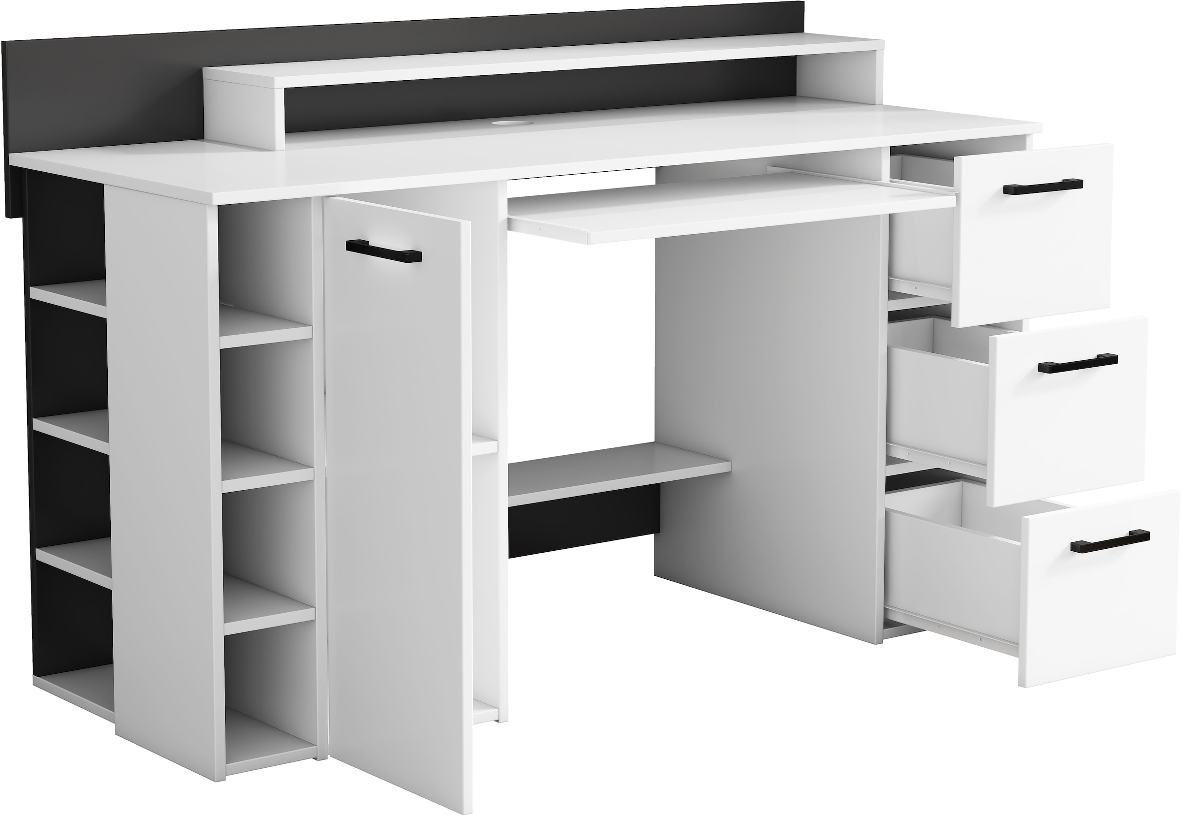 GOODproduct Schreibtisch »Moid« mit Schubladen, Tastaturauszug und Monitorablage, Breite 140 cm
