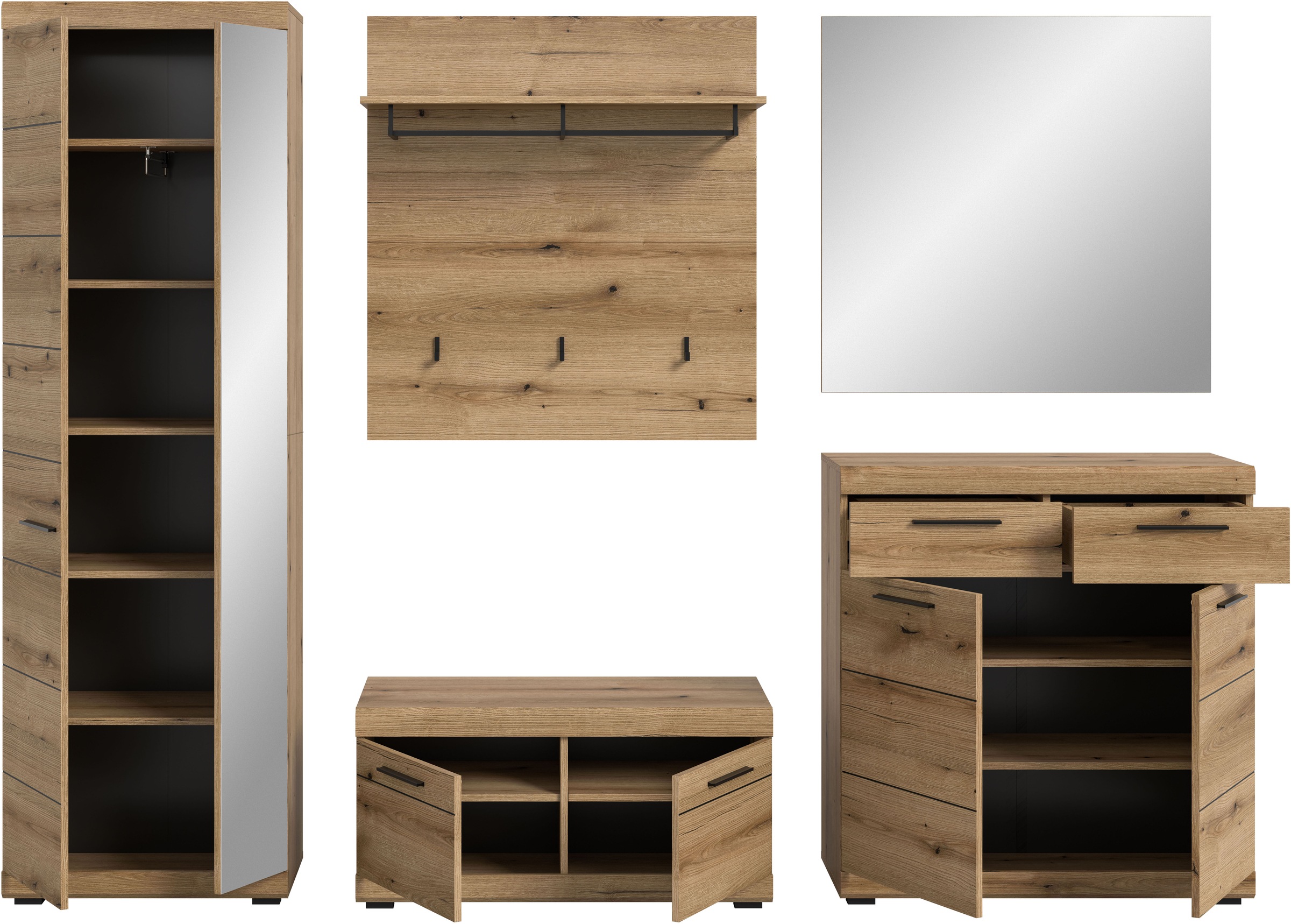 INOSIGN Ensemble de vestiaires »SIENA, Breite 272 cm, 5-teiliges Set, individuell stellbar« Komplett-Set, best.aus: Garderobenschrank, Sitzbank, Paneel, Schuhschrank & Spiegel, 5 cuis tlg.