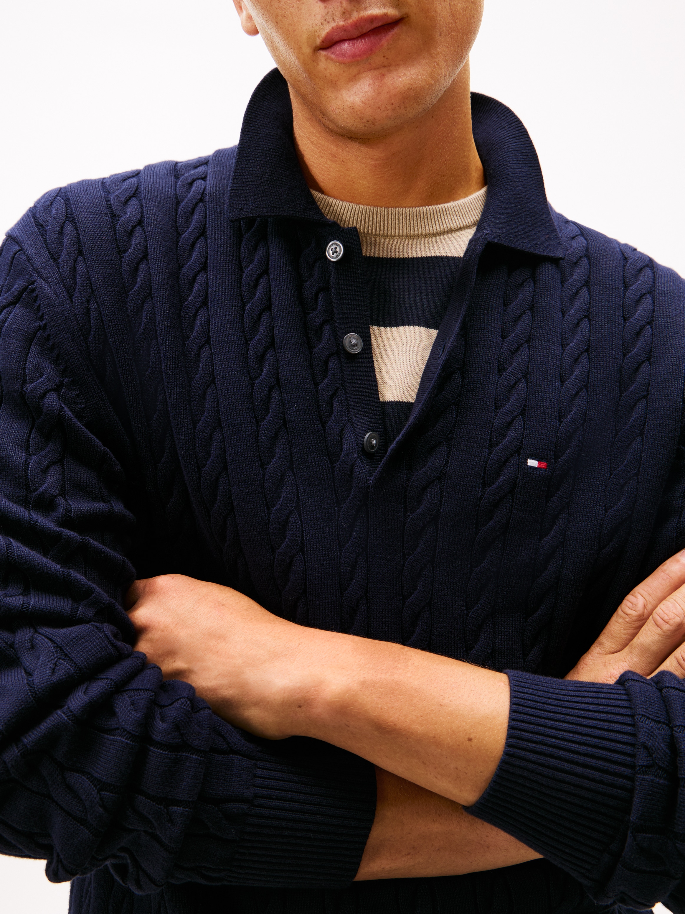 Tommy Hilfiger Pull à col polo »CLASSIC COTTON CABLE« mit Zopfmuster, regular fit
