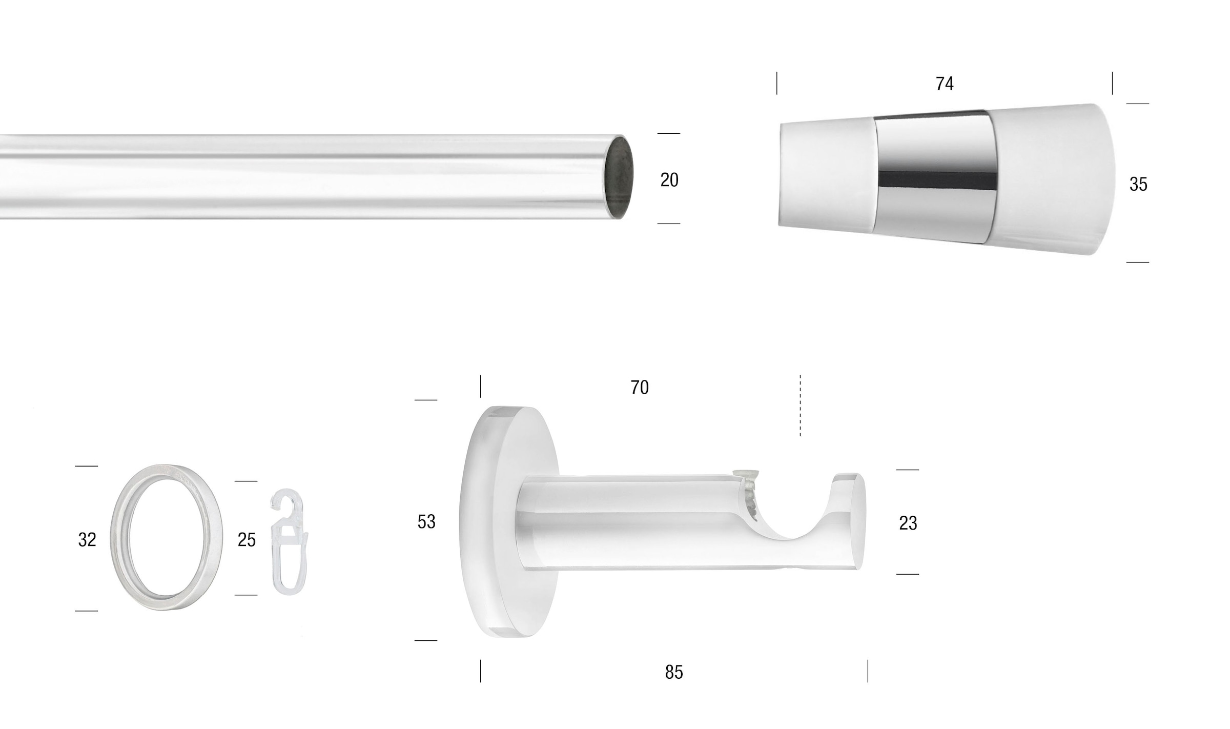 GARESA Gardinenstange »WHITE« Ø 20 mm 1 läufig-läufig Wunschmasslänge Vorhanggarnitur, verlängerbar, Wandmontage, Endknopf 2-farbig