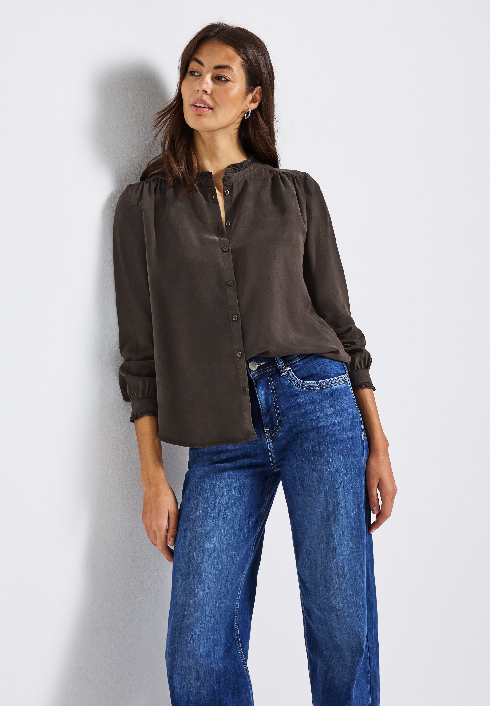 STREET ONE Blouse à manches longues , mit Rüschendetails, Washed Look
