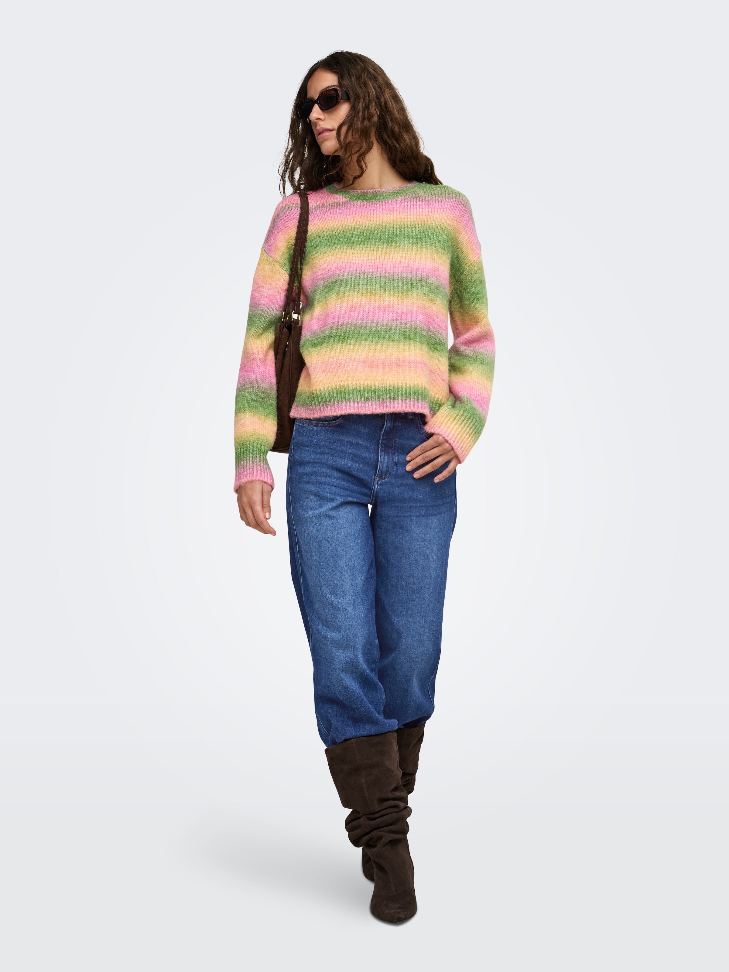 ONLY Pull en tricot »ONLDUBLIN LS SPACE DYE O-NECK KNT« Materialmix, regular fit, Strickmuster