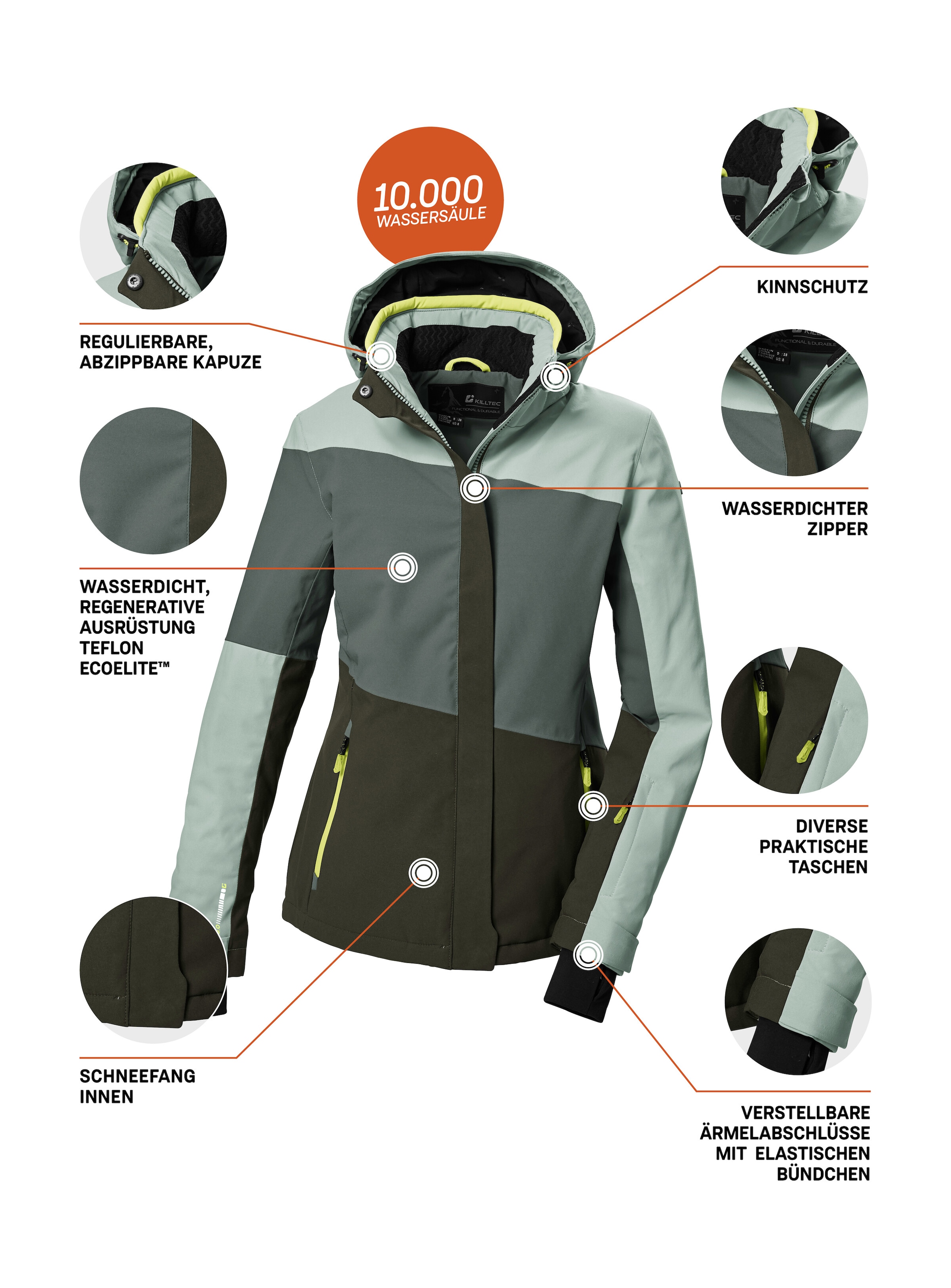 Killtec Veste de ski »KSW 67 WMN SKI JCKT« Veste de ski femme : imperméable, respirante, capuche amovible