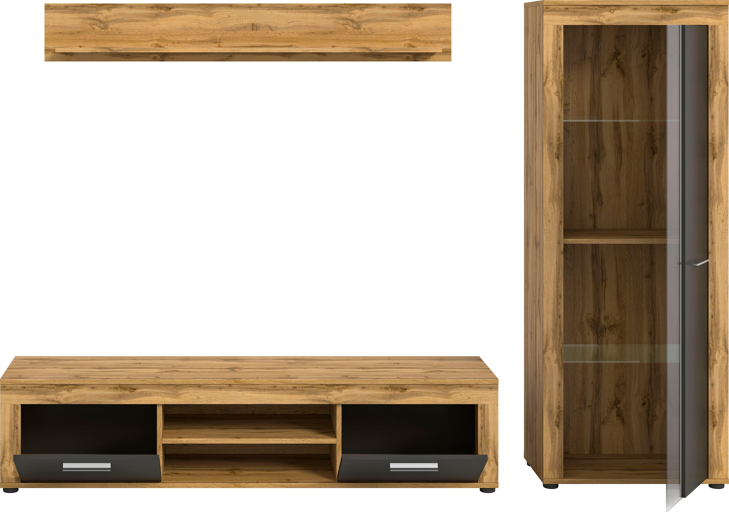 Home affaire Meuble mural »AOSTA, Breite 235cm, 3-teilige Wohn-Kombination« bestehend aus: Lowboard, Wandboard, Vitrine, 3 cuis tlg.