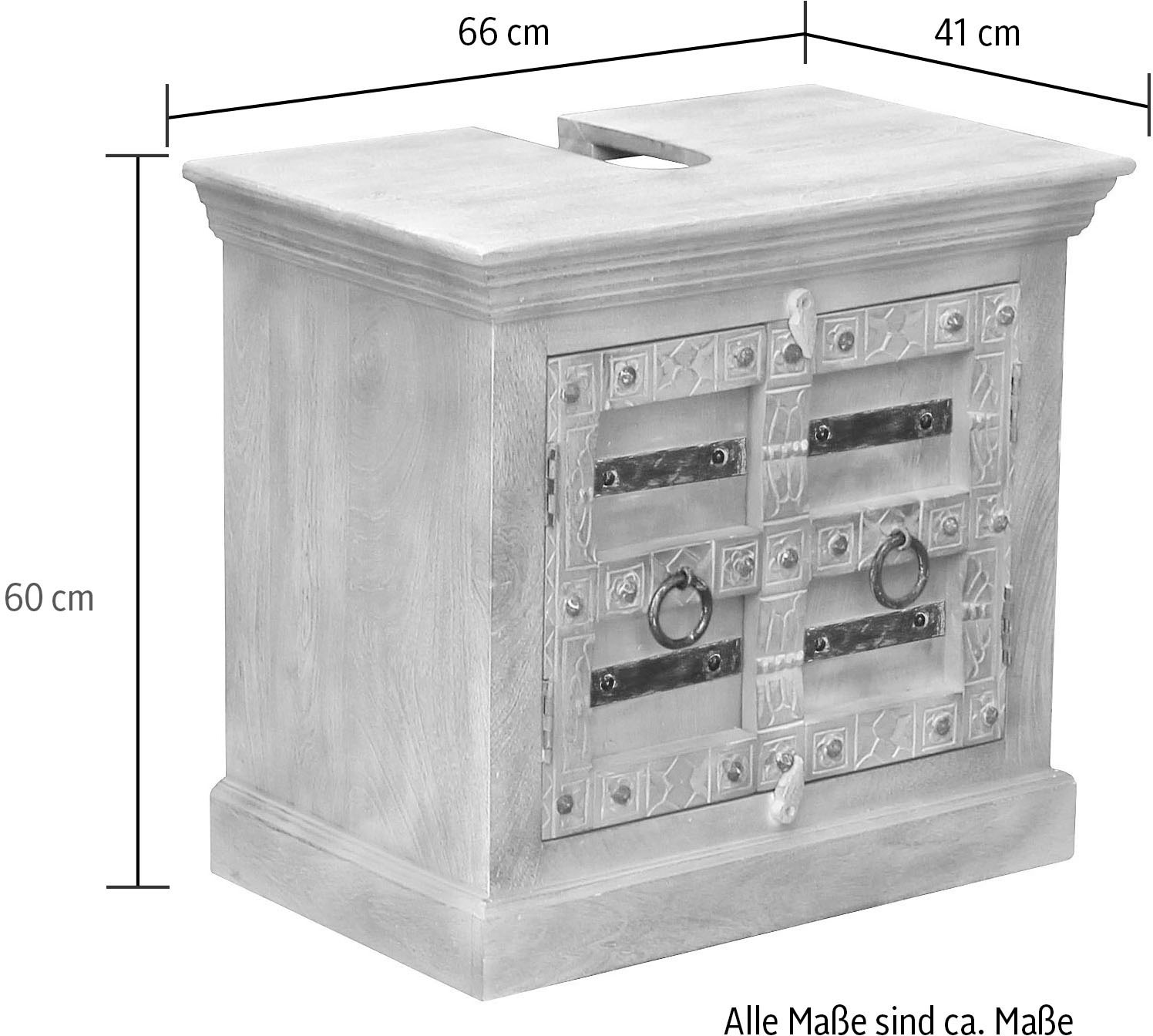 SIT Armoire sous lavabo »Daipur« ornements sculptés et découpe en siphon
