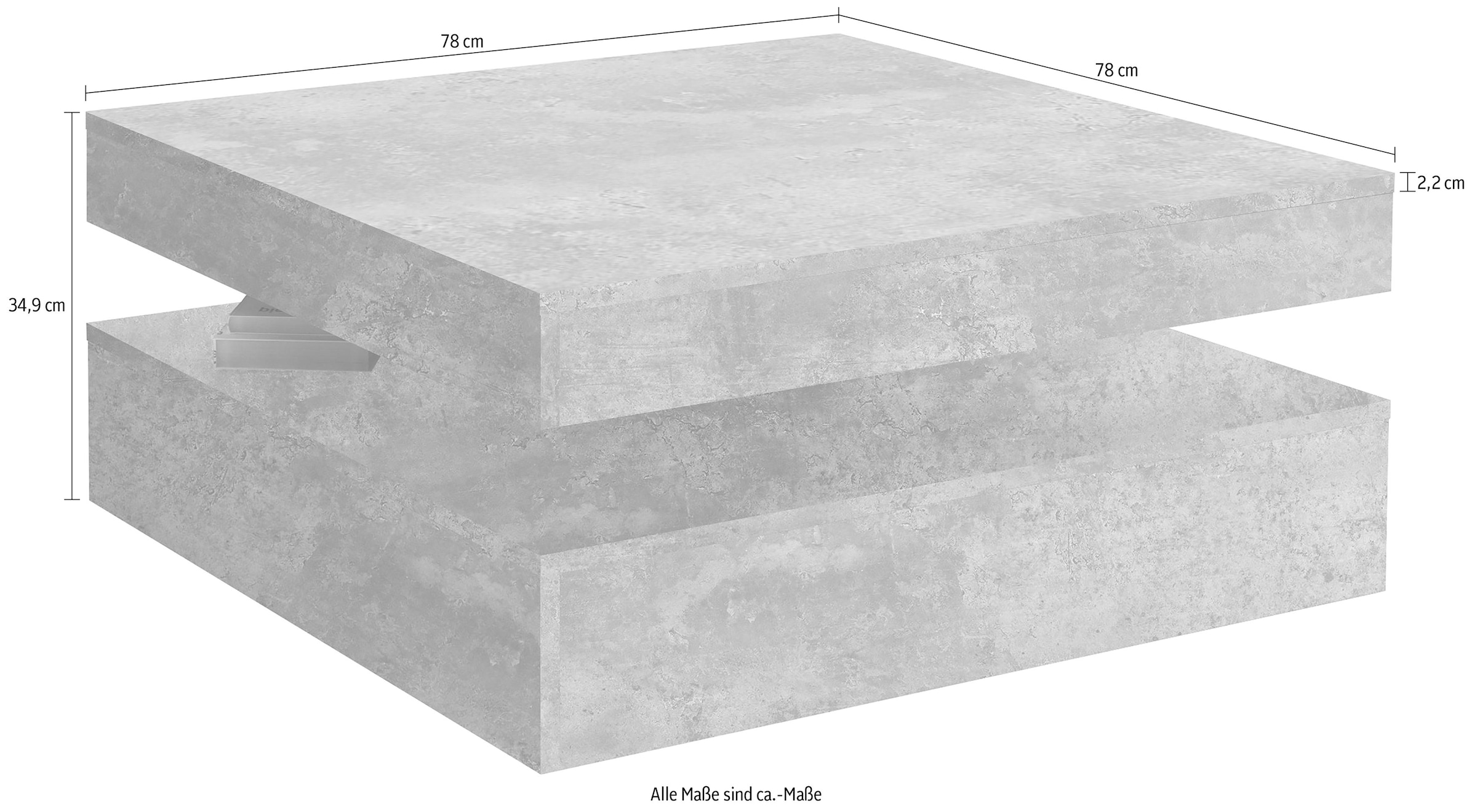 FORTE Table basse avec fonction, plateau de table pivotant, largeur env. 78x78 cm