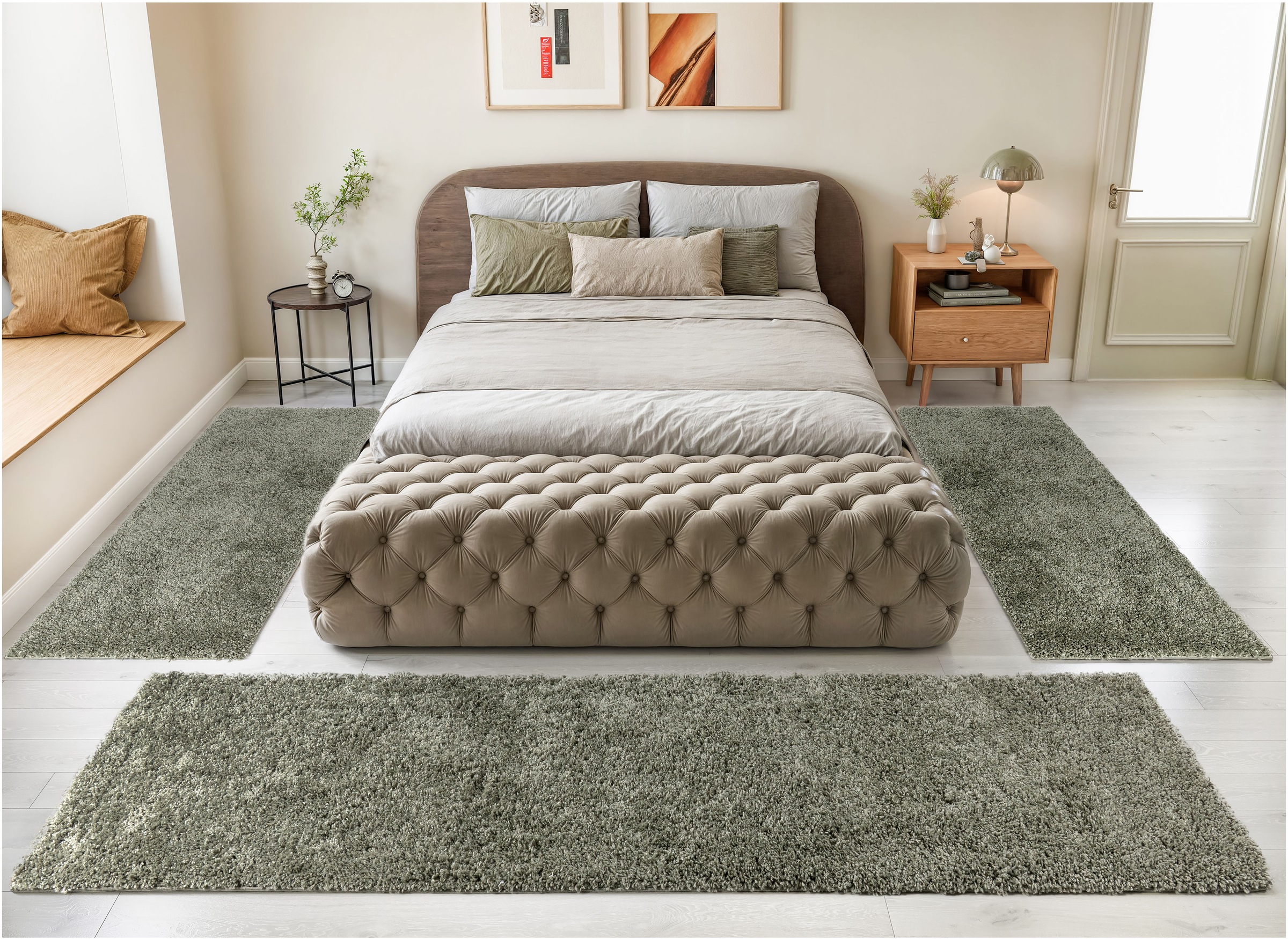 GOODproduct Bordure de lit »Viva« Höhe 45 mm 3 cuis tlg. Bettvorleger, Läufer-Set, Uni-Farben, einfarbig, besonders kuschelig