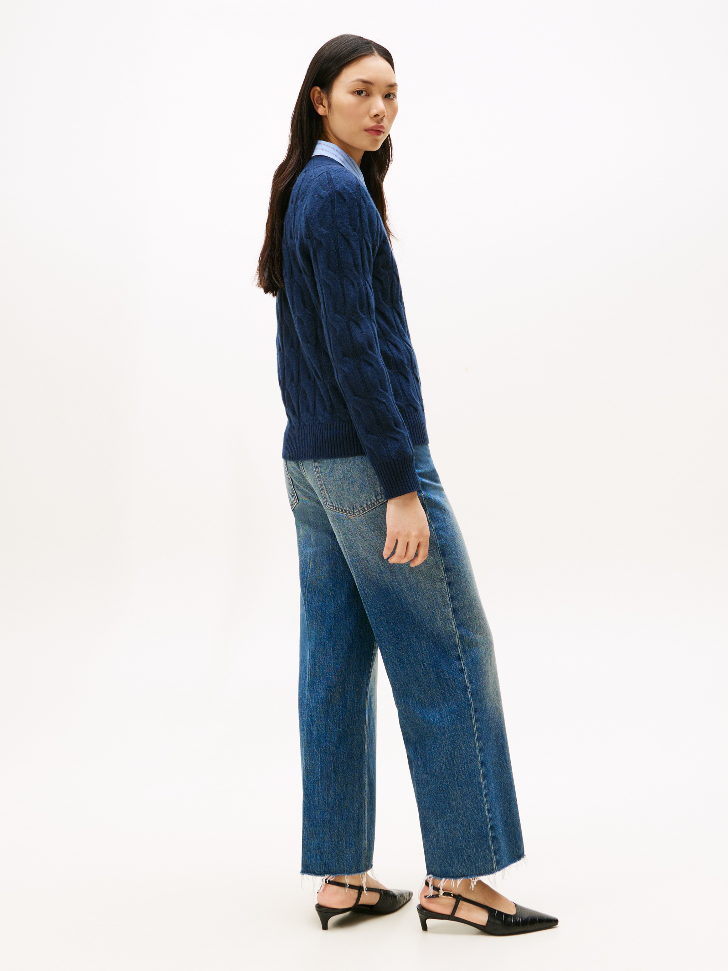 Tommy Hilfiger Pull en tricot »SOFT WOOL CABLE C-NK« Wolle, mit Zopfmuster