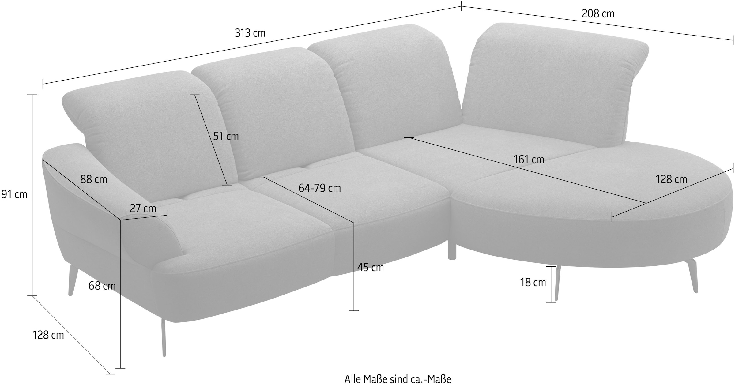 sit&more Canapé d'angle »Dance, L-Form, inkl. Sitztiefenverstellung« inkl. Click&Seat, optional mit Kopfteilverstellung