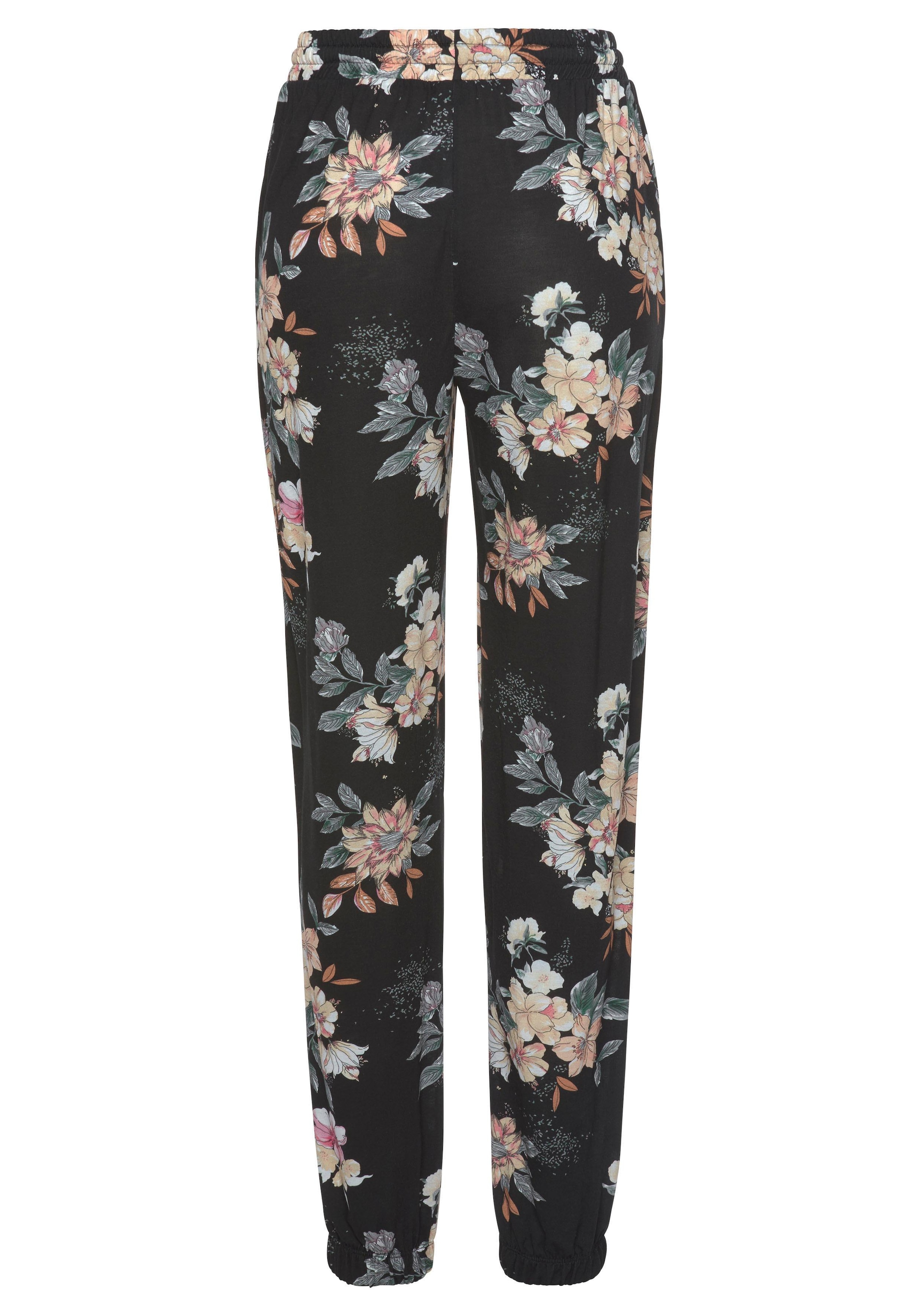 LASCANA Pantalon de plage  mit Blumendruck und Taschen, Jerseyhose, Sommerhose