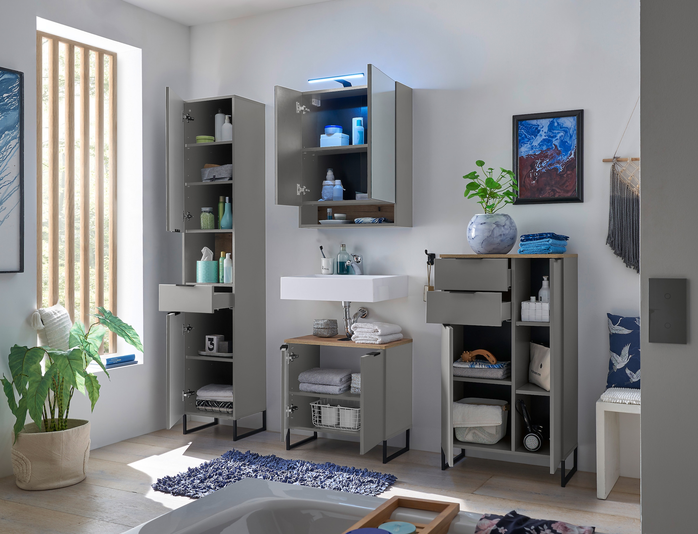 BASIC by Balculina Waschbeckenunterschrank »Denver Waschbeckenunterschrank, Badezimmerschrank 60x60x35« 1 Stk. tlg. Breite 60 cm, Tür L/R montierbar, Softclose