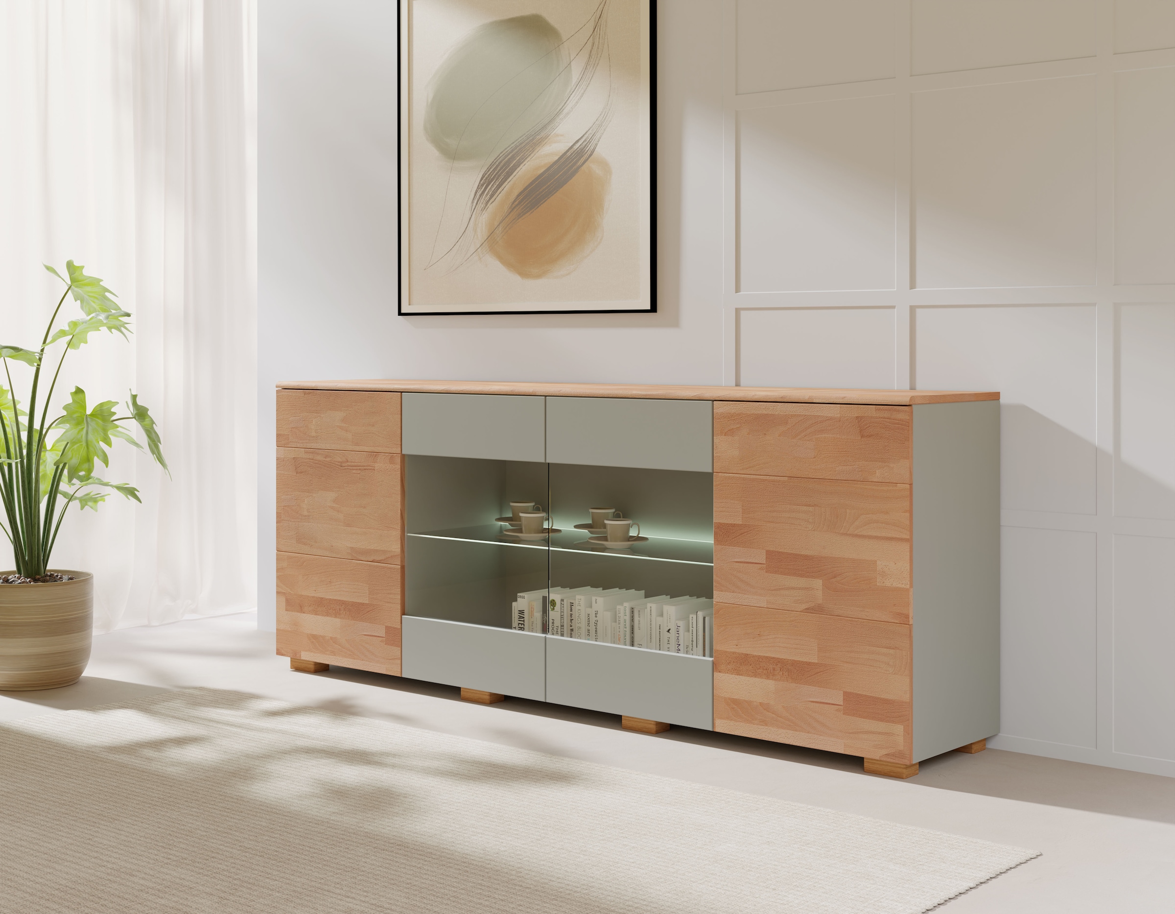 GOODproduct Sideboard »Citra teilmassiv« Breite 200cm,moderne grifflose Optik mit push to open Funktion