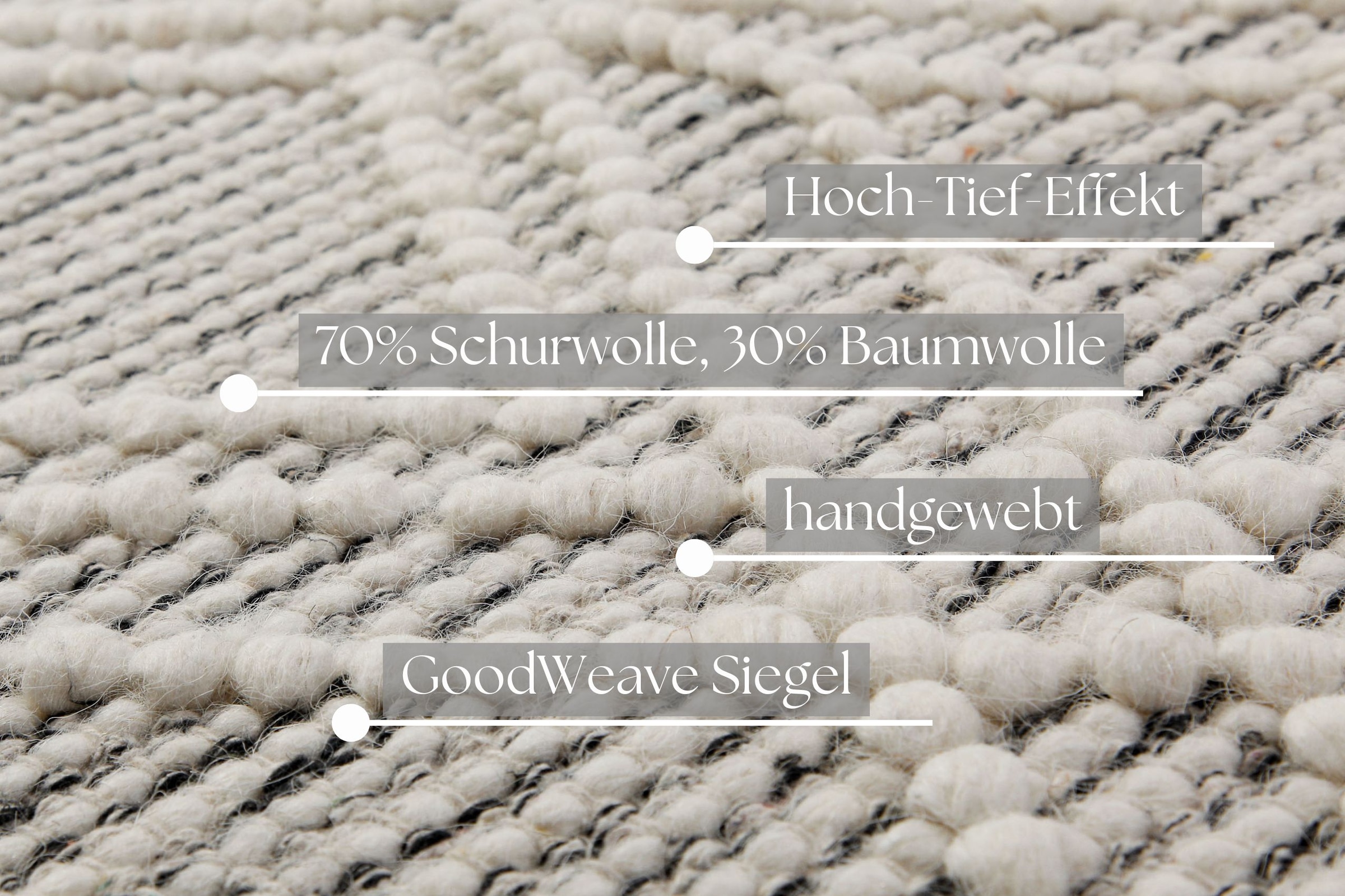 GOODproduct Teppich »Eleena« rechteckig 8 mm Höhe 70% Wolle, handgewebt, Raute, Hoch-Tief, Wohnzimmer, Naturfaser
