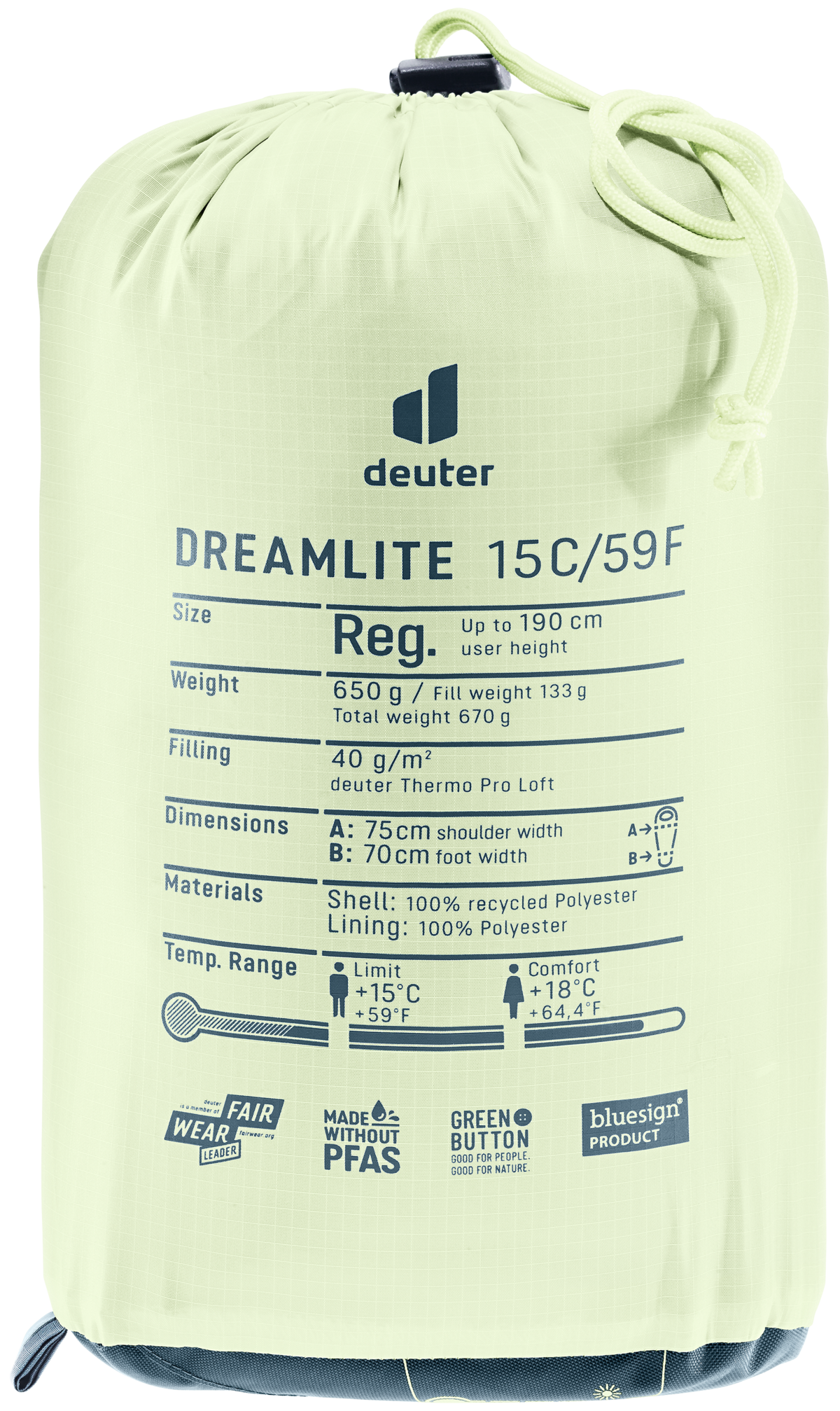 deuter Sac de couchage »DREAMLITE 15C/59F« avec isolation 360°, coupe confort en forme d'œuf, avec capuche