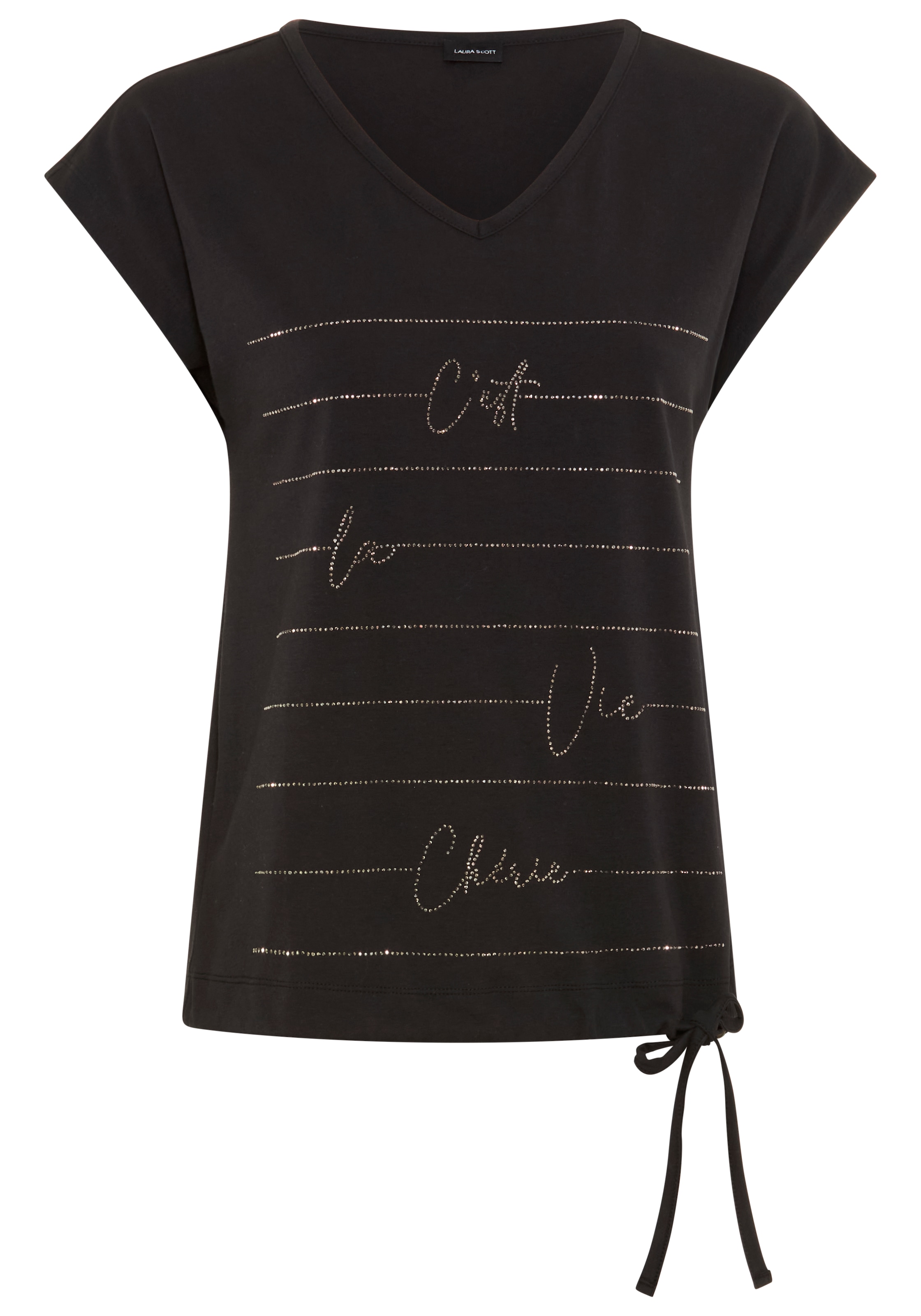 Laura Scott T-shirt en V mit Glitzersteinen und Tunnelzug