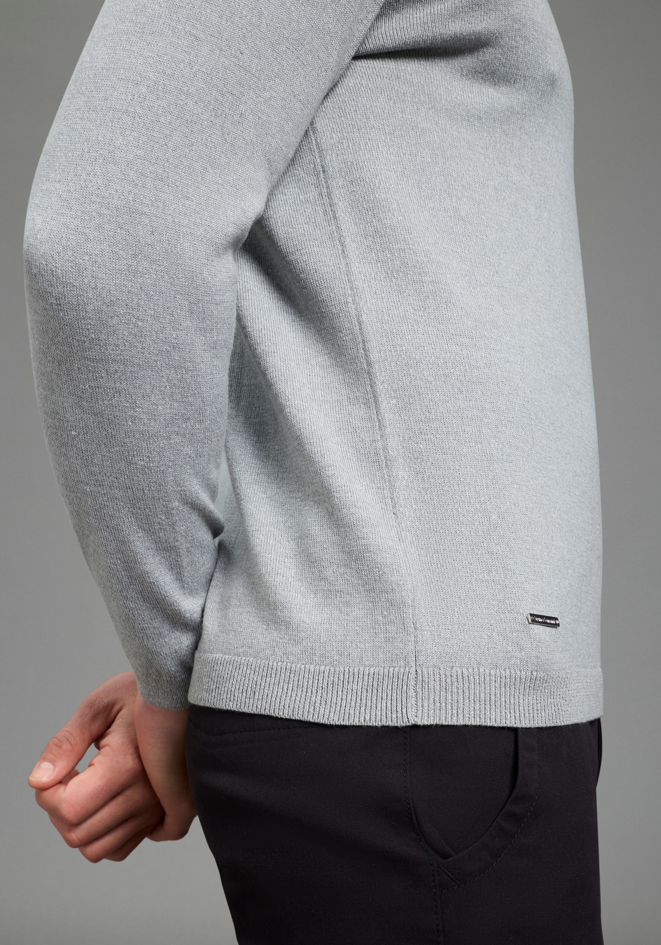 Bruno Banani Pull à col rond aus Baumwolle, mit Rundhalsausschnitt, Langarm, melierte Optik