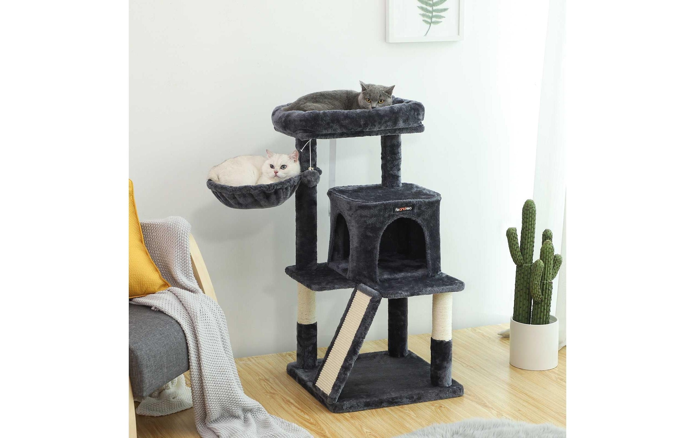 FEANDREA Kratzbaum 96 cm hoch Stabile Kratz- und Klettergelegenheit für Katzen