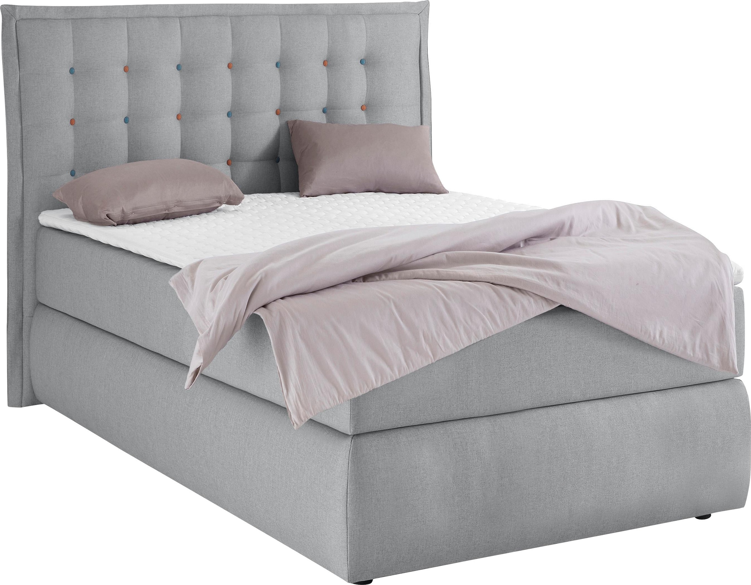 INOSIGN Boxspringbett »Sagres« Kopfteil mit 2farbiger Flatterbiese und zweifarbigen Knöpfen