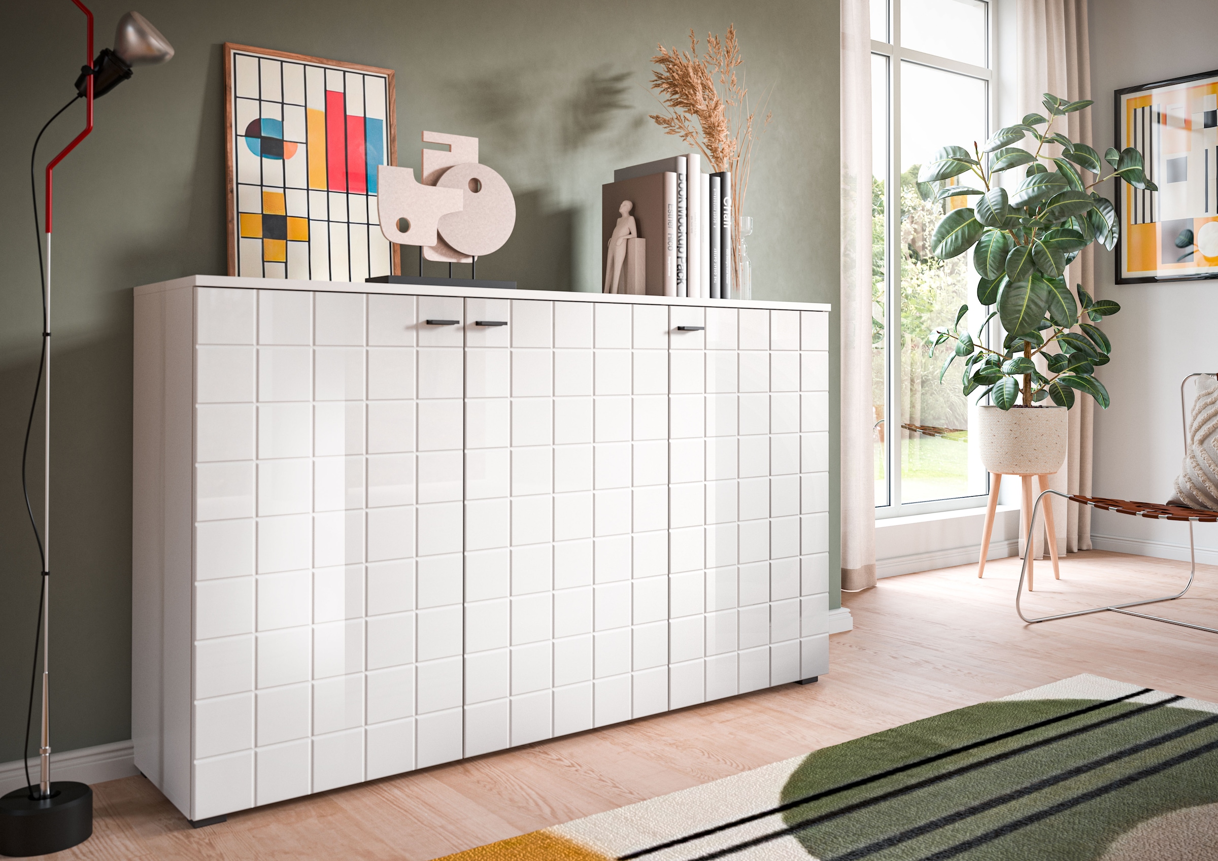 INOSIGN Sideboard »Gora, Breite 138 cm, gefräste Front in Waffeloptik hochglanz« Kommode, Schrank, Anrichte