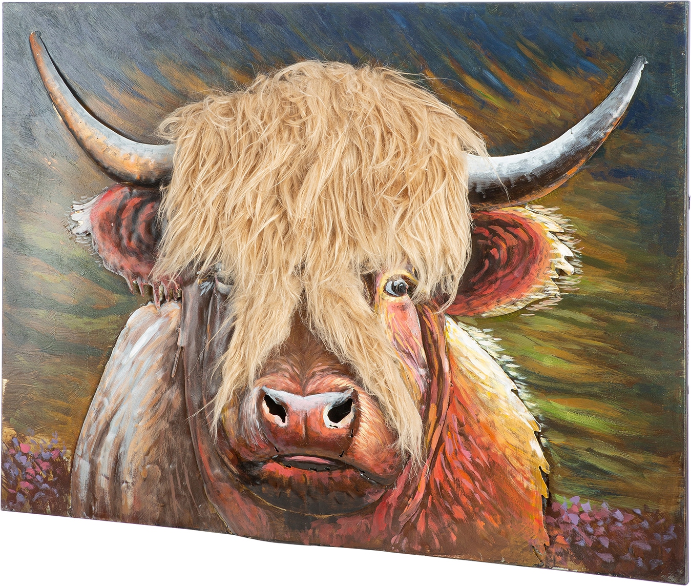 GILDE Tableau métallique »Bild rechteckig Highland-Beauty  braun« Vache 1 cuis tlg. Portrait d'animal Highland Cattle charme rustique maison de campagne