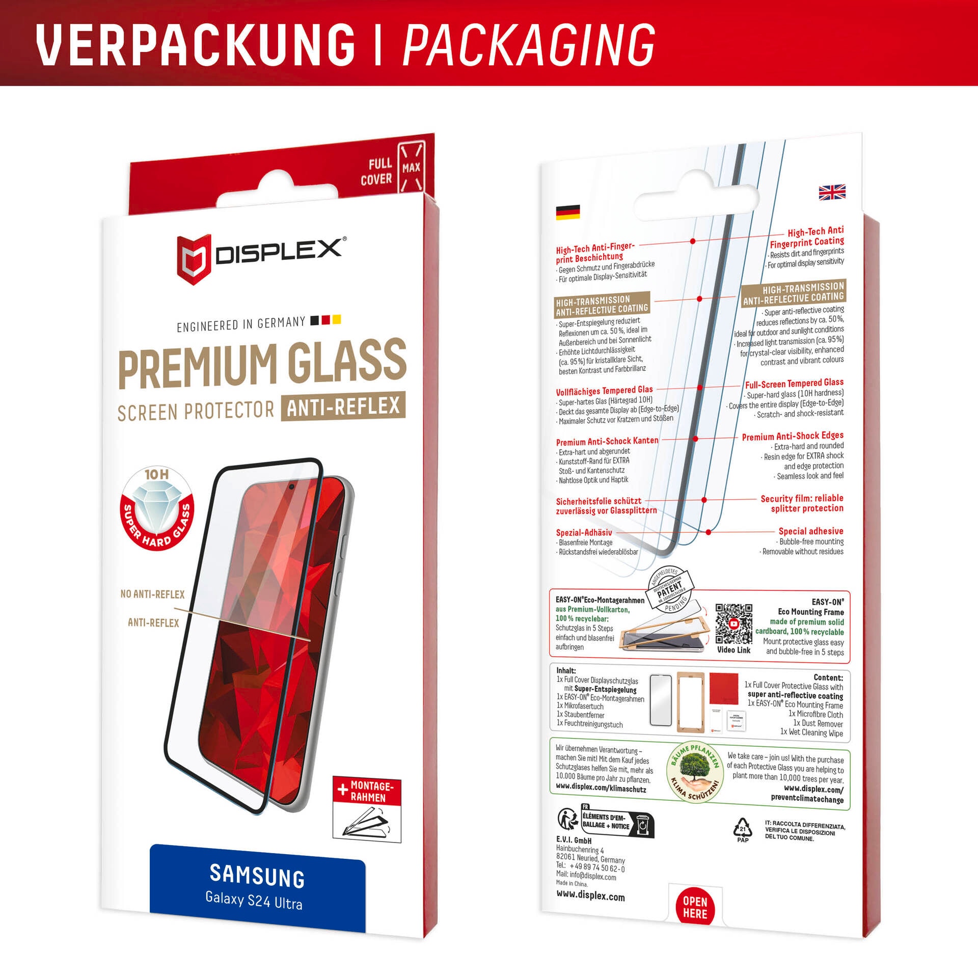 Displex Verre de protection d'écran »Premium Glass Full Cover Anti-Reflex« für Samsung Galax S24 Ultra 1 cuis tlg. Displayschutzfolie, Schutzfolie, Bildschirmschutz, kratz- & stossfest