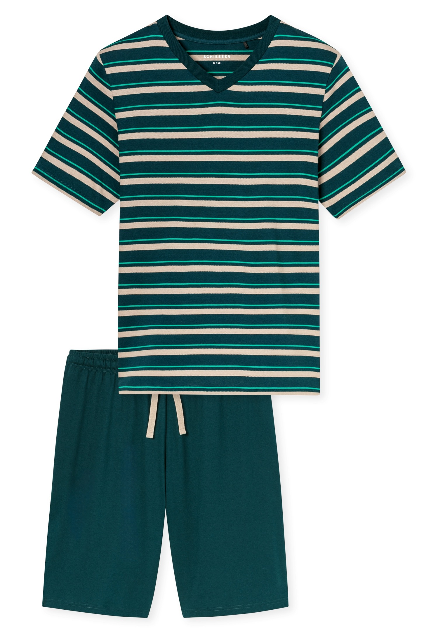 Schiesser Shorty »Casual Nightwear« 2 V-Ausschnitt, Shorts in Uni mit Bindeband am Bund