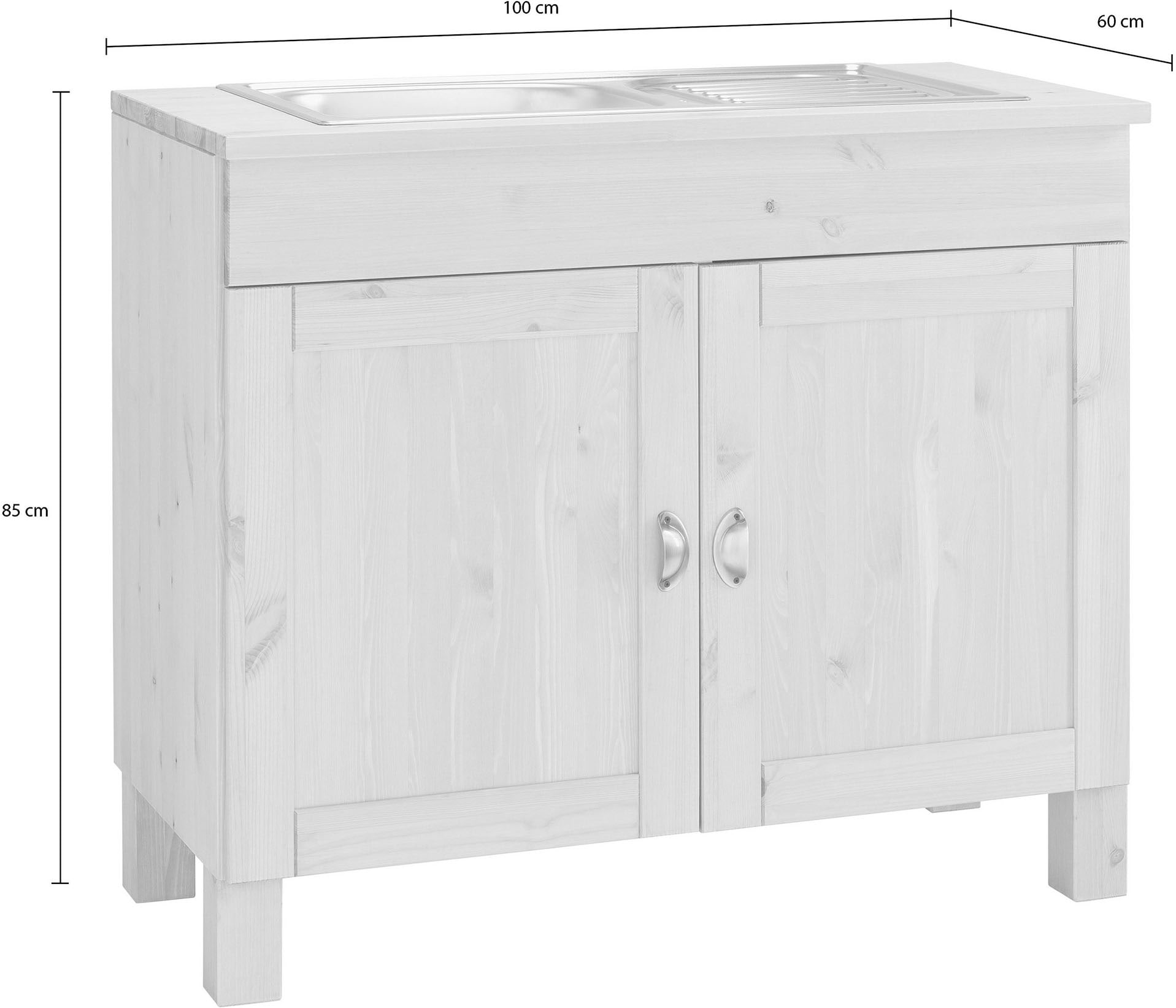 Home affaire Meuble évier »Oslo« 100 cm de large, en 2 profondeurs, incluant évier encastré en acier inoxydable