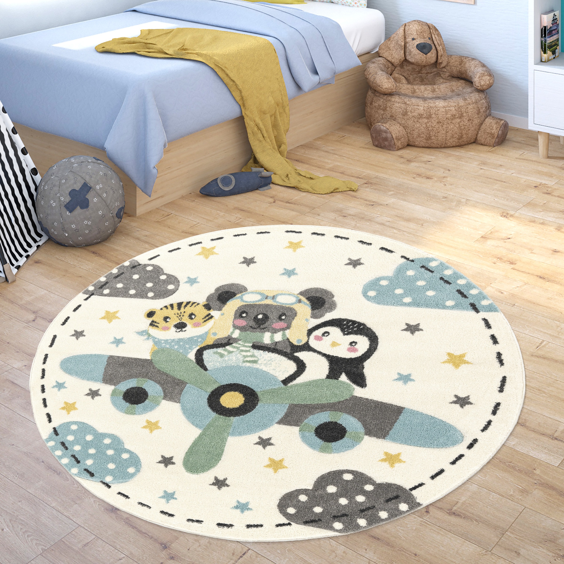 Paco Home Tapis pour enfants »Fino 332« Rond 16 mm Höhe 3D-Design, niedliches Tier Motiv, Pastell-Farben, Kinderzimmer