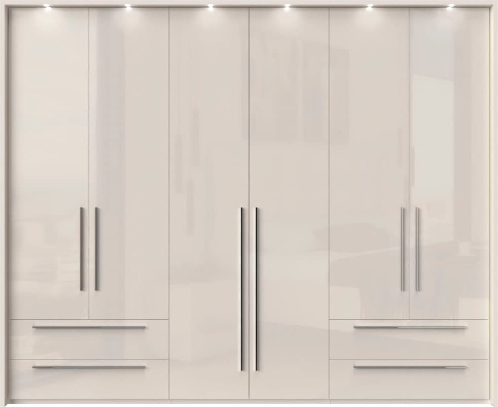 GOODproduct Drehtürenschrank »Piano, inklusive Rahmen und Beleuchtung, soft-close-Funktion« 277 oder 322cm breit, 226cm hoch, mit 4 Schubladen,  UV lackiert, hochglänzend weiss oder beige, FSC-zertifiziert