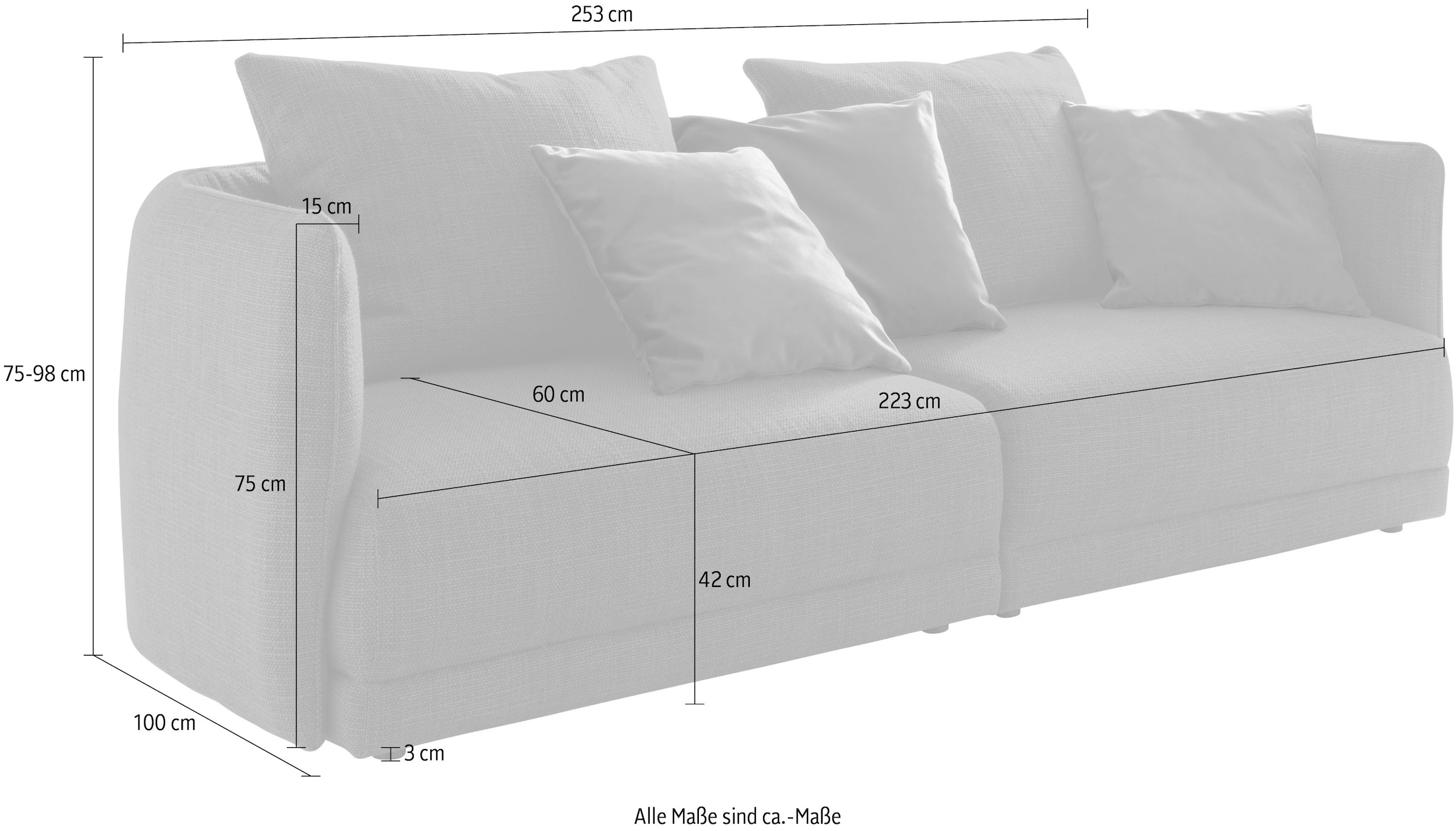 designwerk Big-Sofa »New York, anmutendes Designsofa« mit schmaler Arm- & Rückenlehne