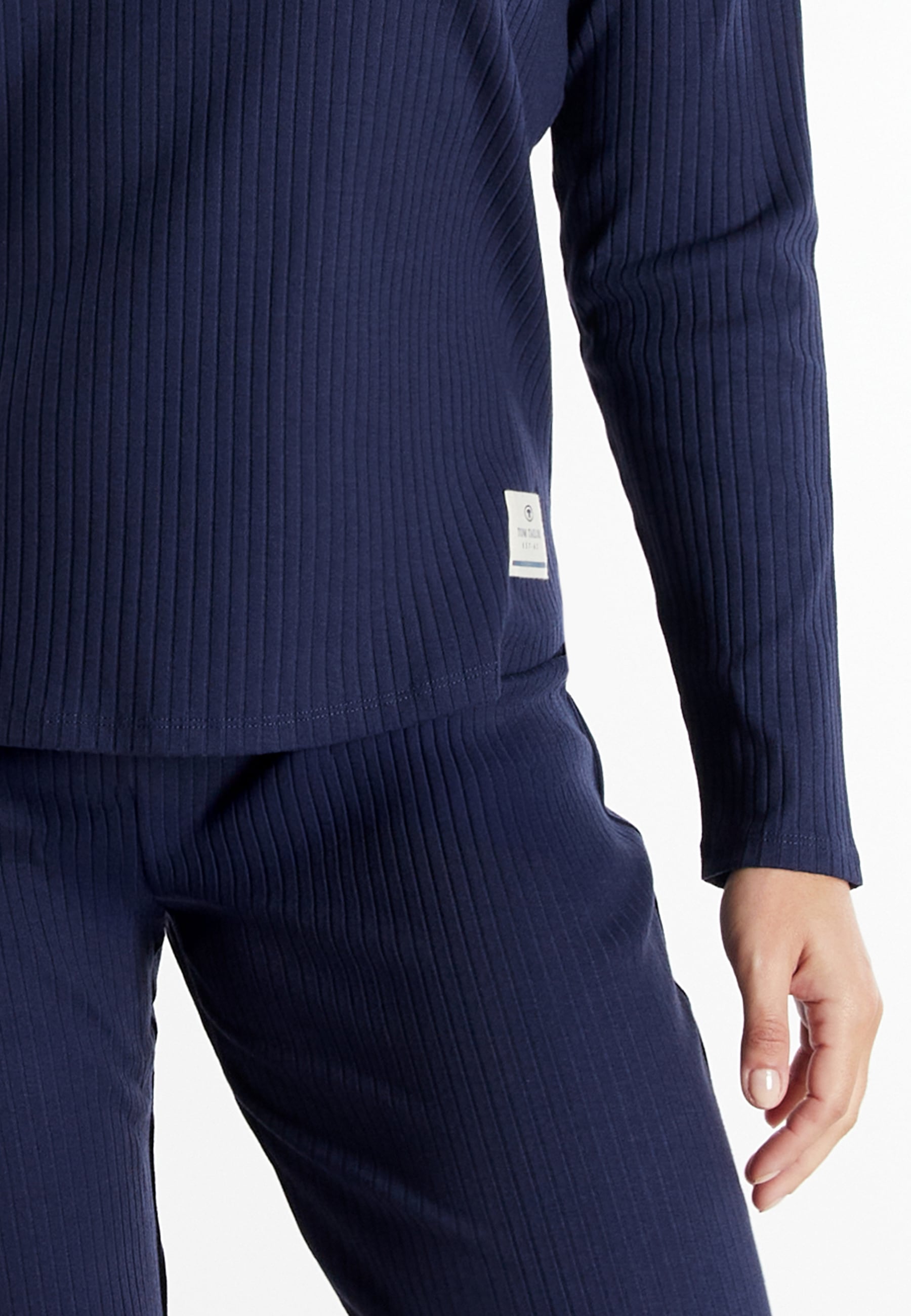 TOM TAILOR Combinaison lounge »Sitia« basic, bequem, unifarben, Langarm, Rundhalsausschnitt, Baumwollmix