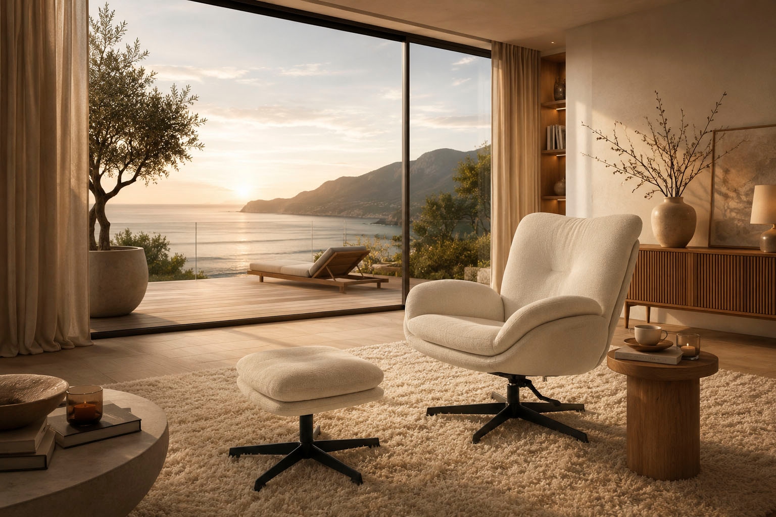 Jockenhöfer Gruppe Relaxsessel »Hawaii, B: 76 cm, Sitzhöhe: 48 cm« Set: mit Hocker, 360° Drehfunktion, feststellbare Wipp-Funktion