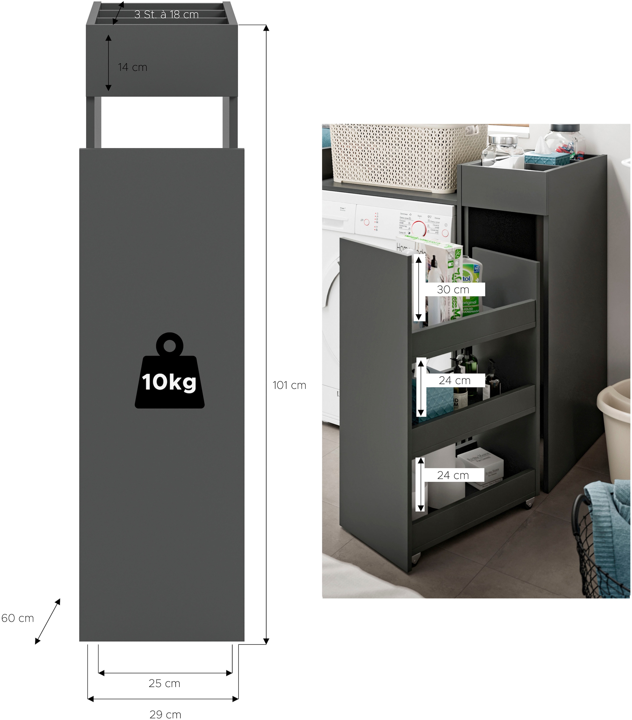 welltime Anbauregal »FALAS,  Höhe 101cm, Apothekerauszug, 3 offene Ablagefächer« 1 Stk. tlg.
