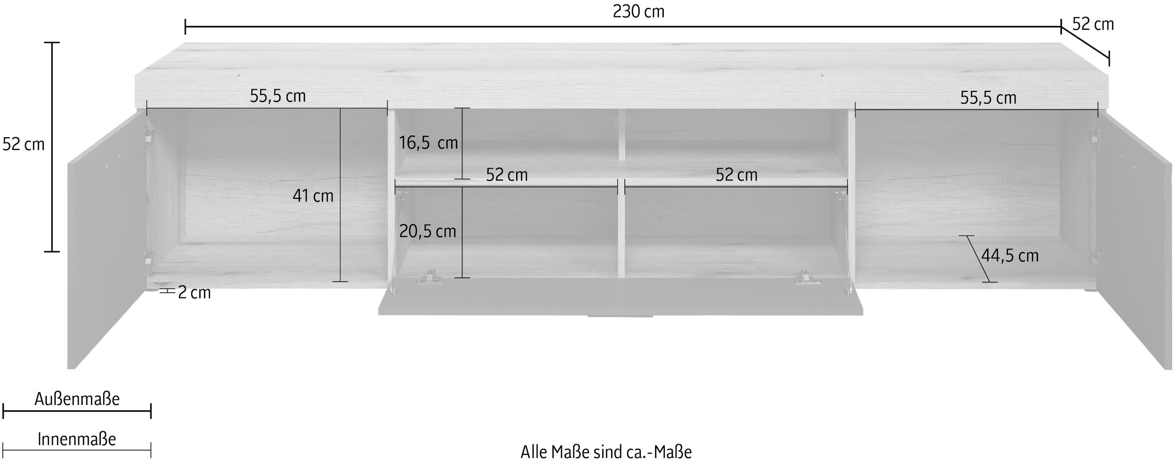 Home affaire Table basse »Tyler TV-Kommode« Paquet, 1 cuis tlg. meuble TV bas, applications en bois de bout, largeur 230 cm