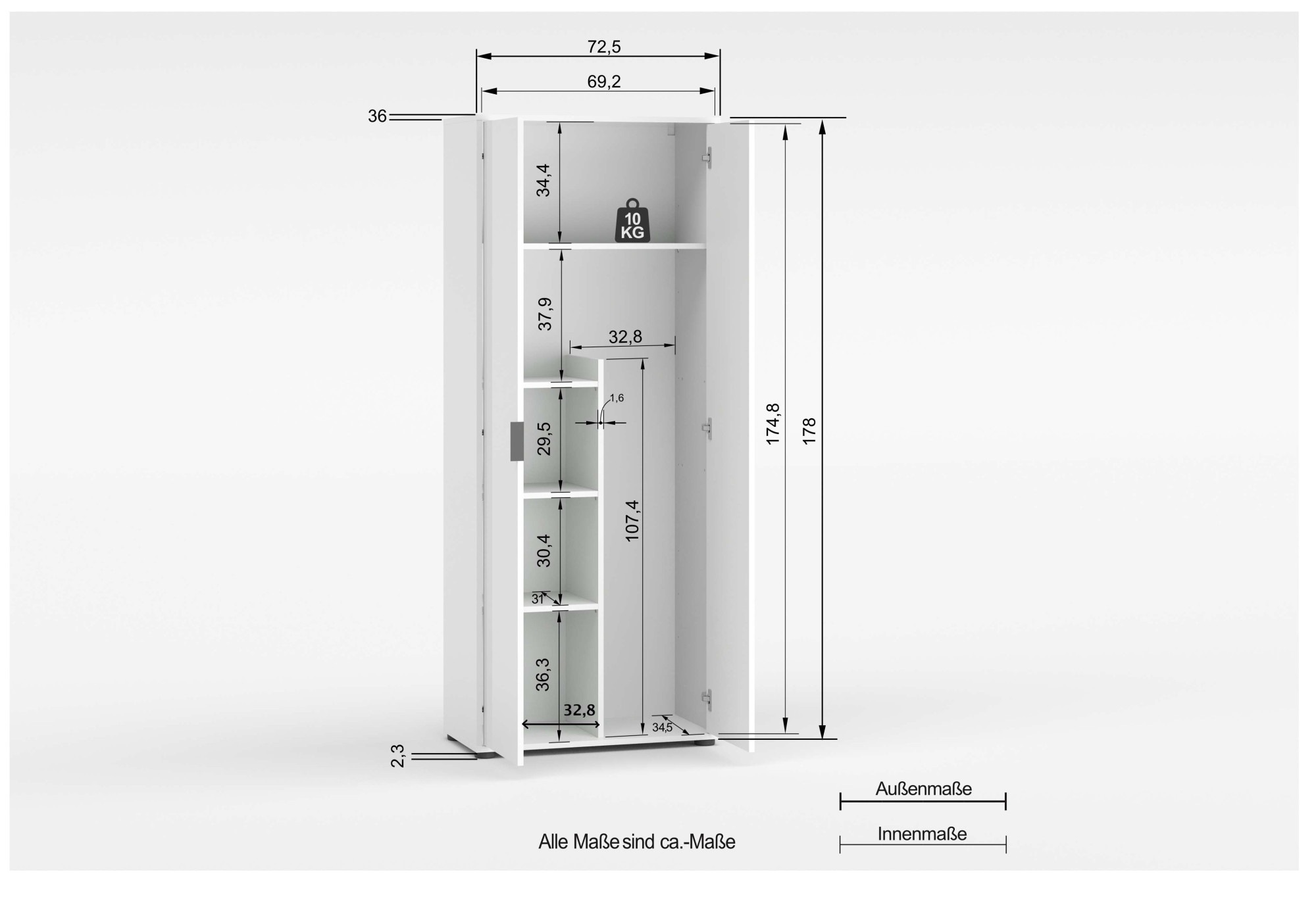Home affaire Armoire multi-usages »JOLLY, Stauraumschrank , Breite 72,5 cm , Höhe 178 cm« 1 cuis tlg. 2-türiger Schrank, 3 kleine + 1 grosser Boden, hochglanz lackiert