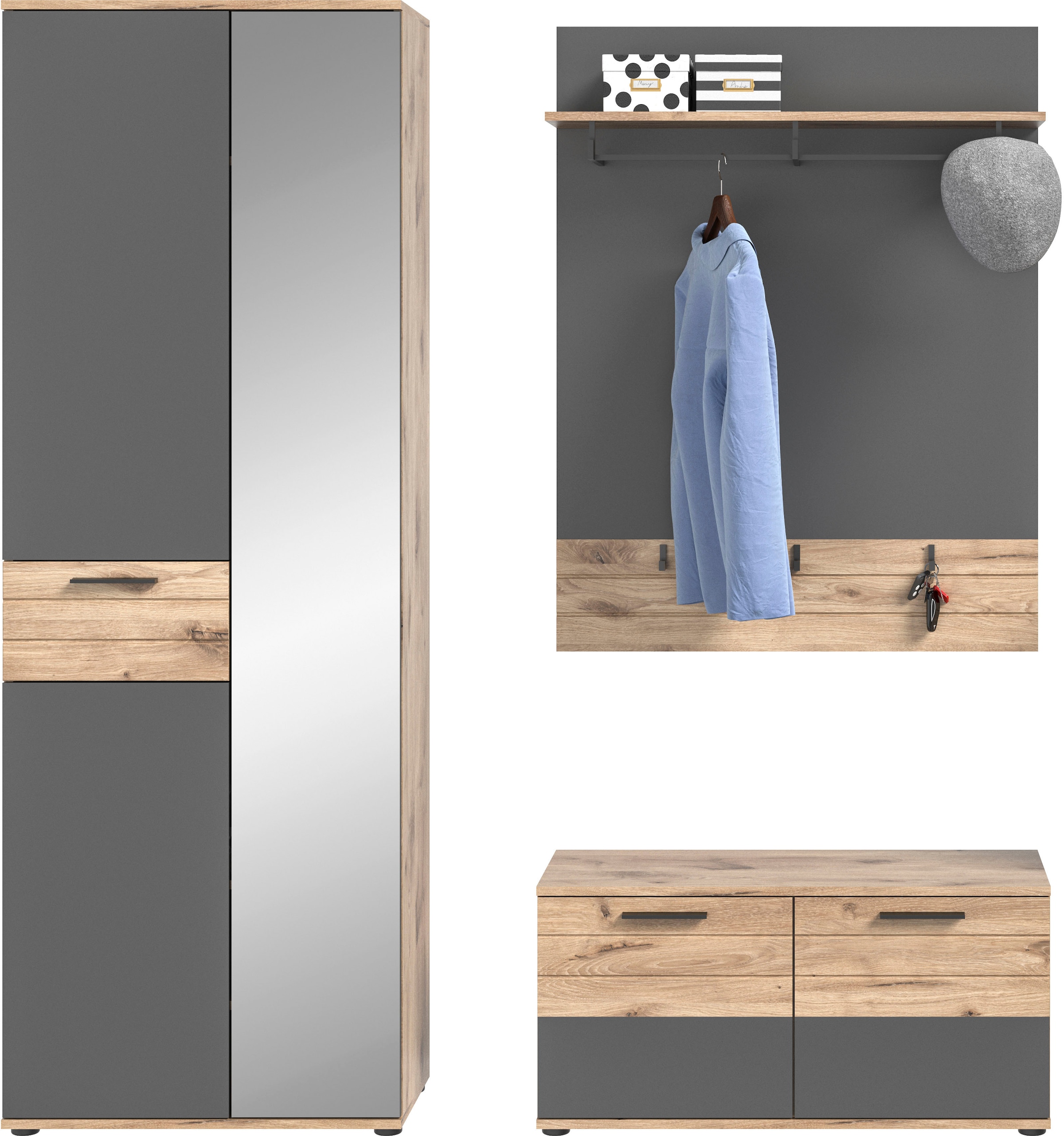 Home affaire Garderoben-Set »Riga, Breite 175 cm, hochwertige Rillenfräsung, 3-teilig, best. aus:« Set, 3 Stk. tlg.