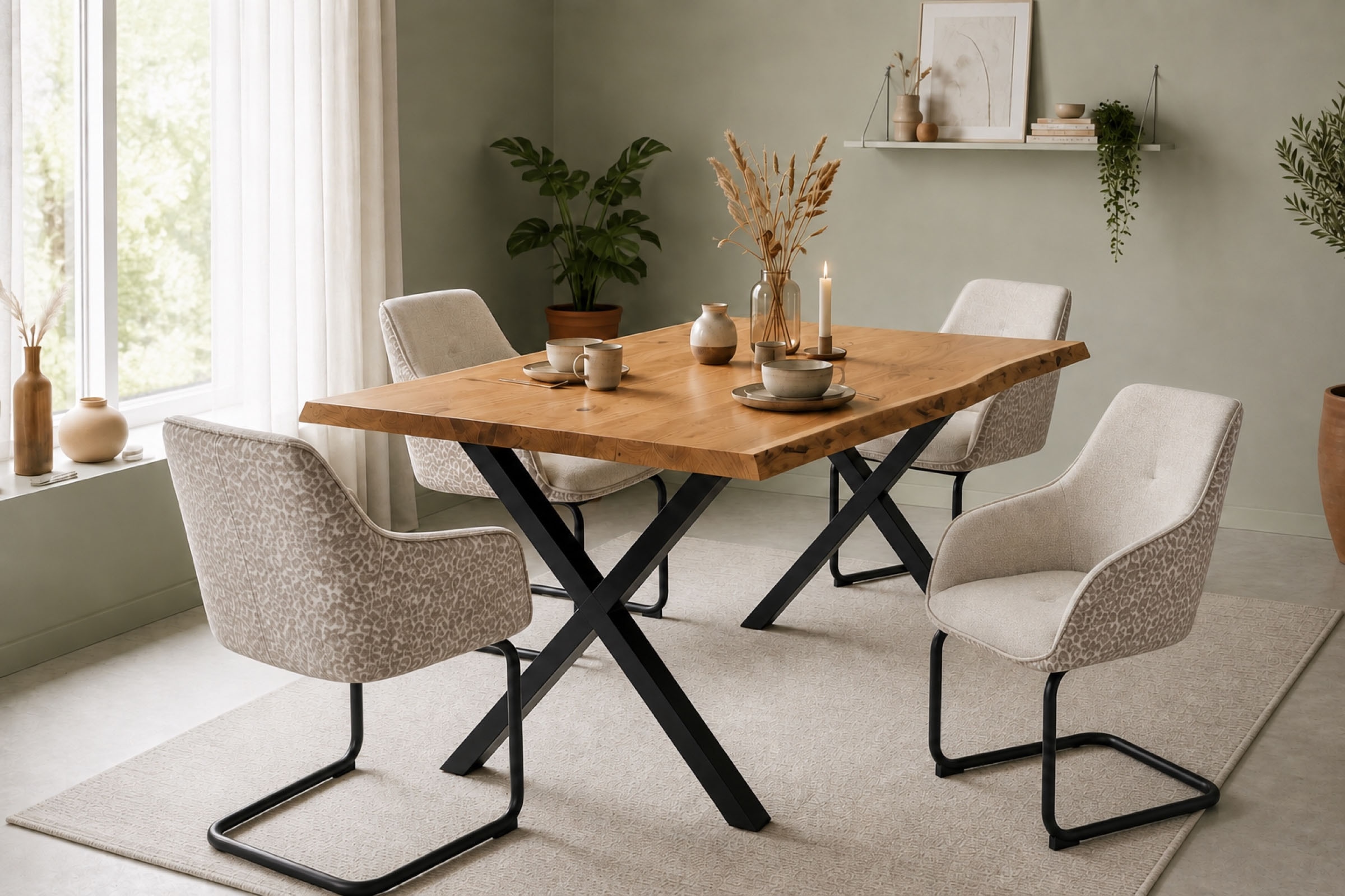 GOODproduct Chaise cantilever »Albany, 2er-Set« (Ensemble) 2 cuismoderner Freischwinger mit Leopardenlook und hochwertigem Webstoff