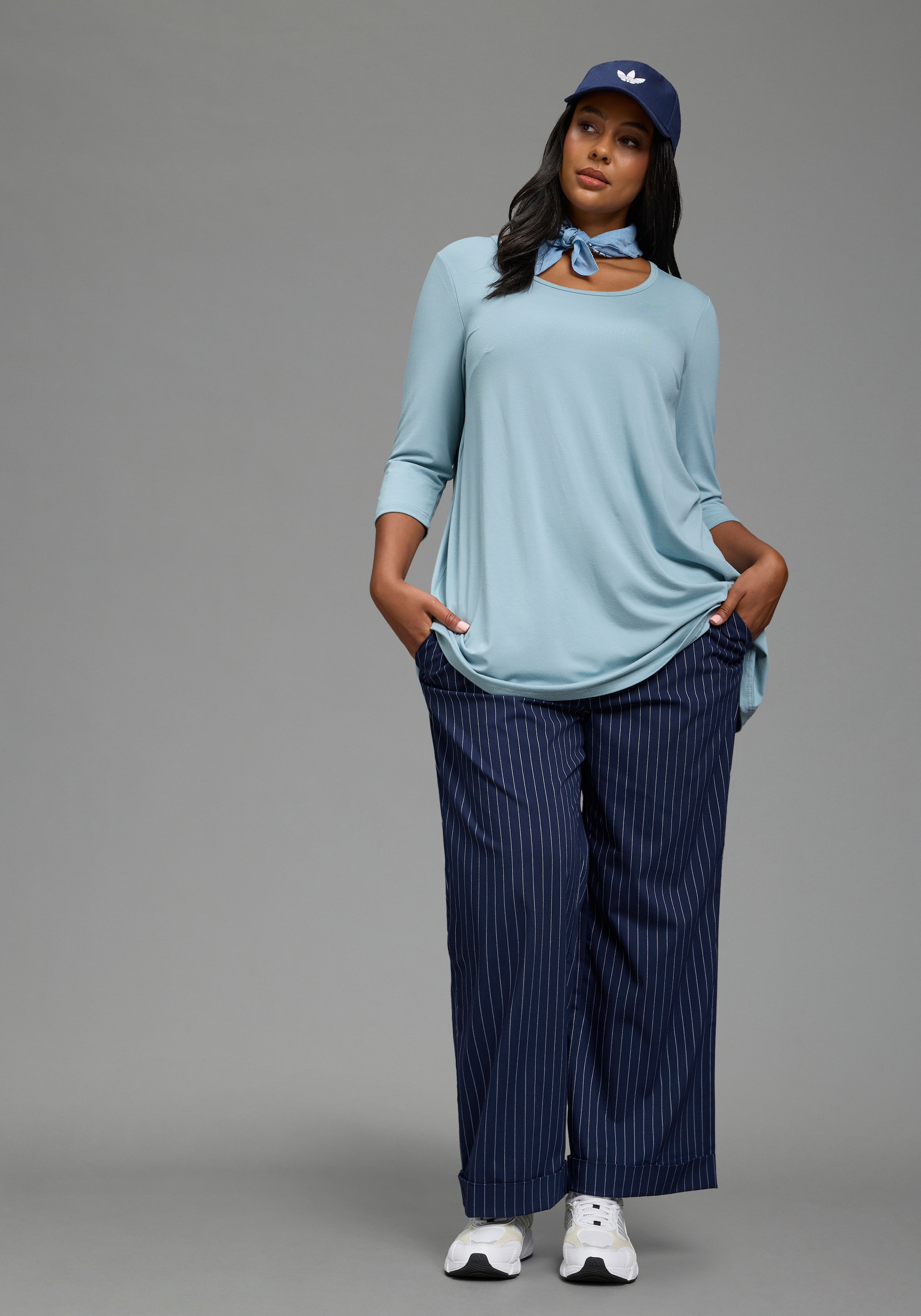 Laura Scott CURVE T-shirt tunique »Grosse Grössen« en ligne A, avec manches 3/4, longueur couvrant les fesses