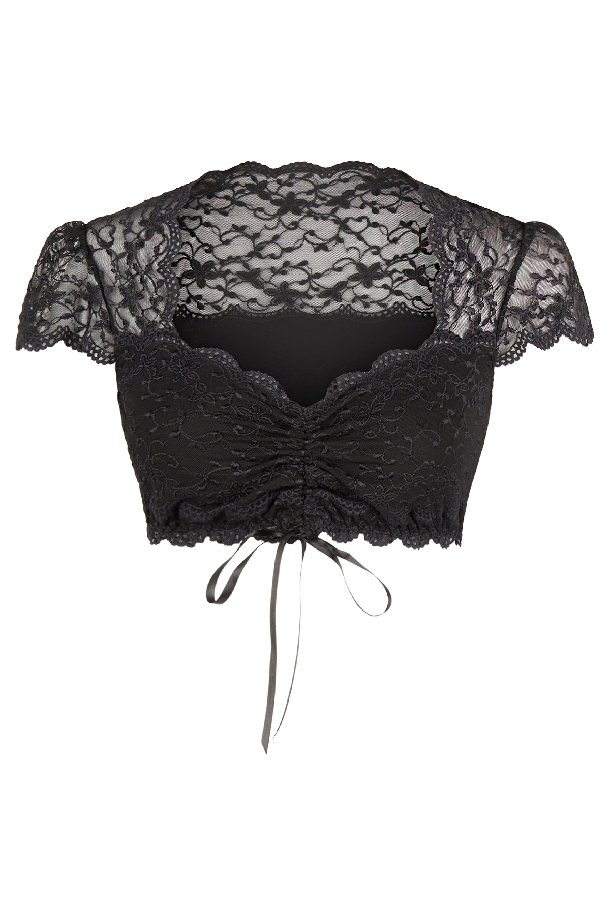 Nina Von C. Blouse de dirndl mit herzförmigem Ausschnitt, Spitze, bauchfrei, Kurzarm