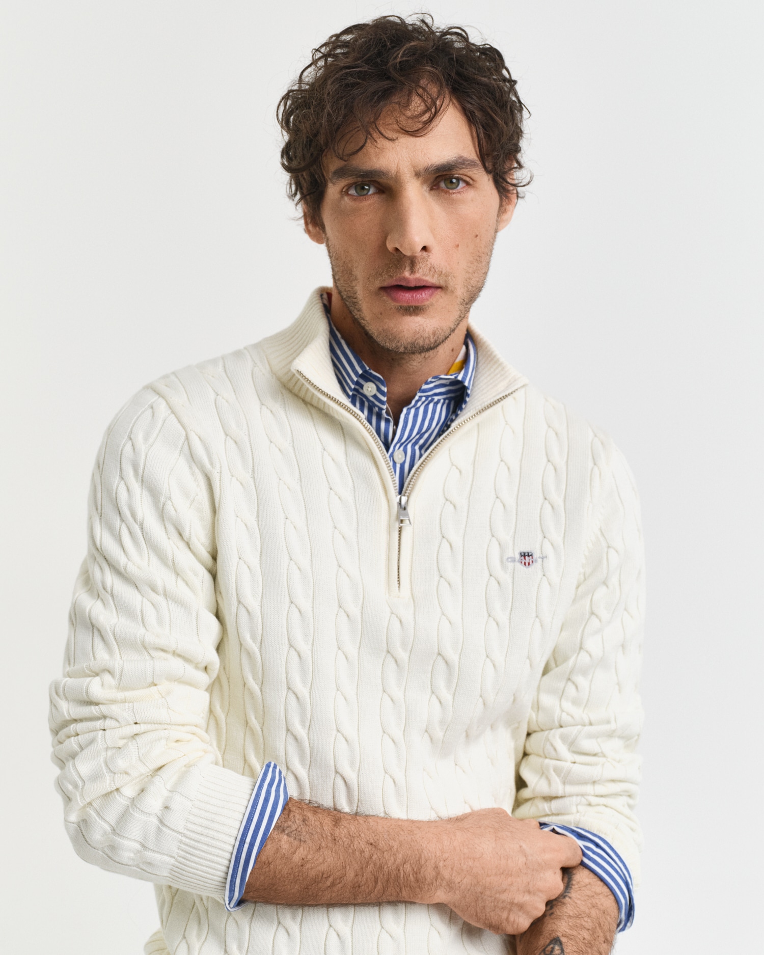 Gant Pull en tricot »COTTON CABLE HALF ZIP« Mit Rundhalsausschnitt